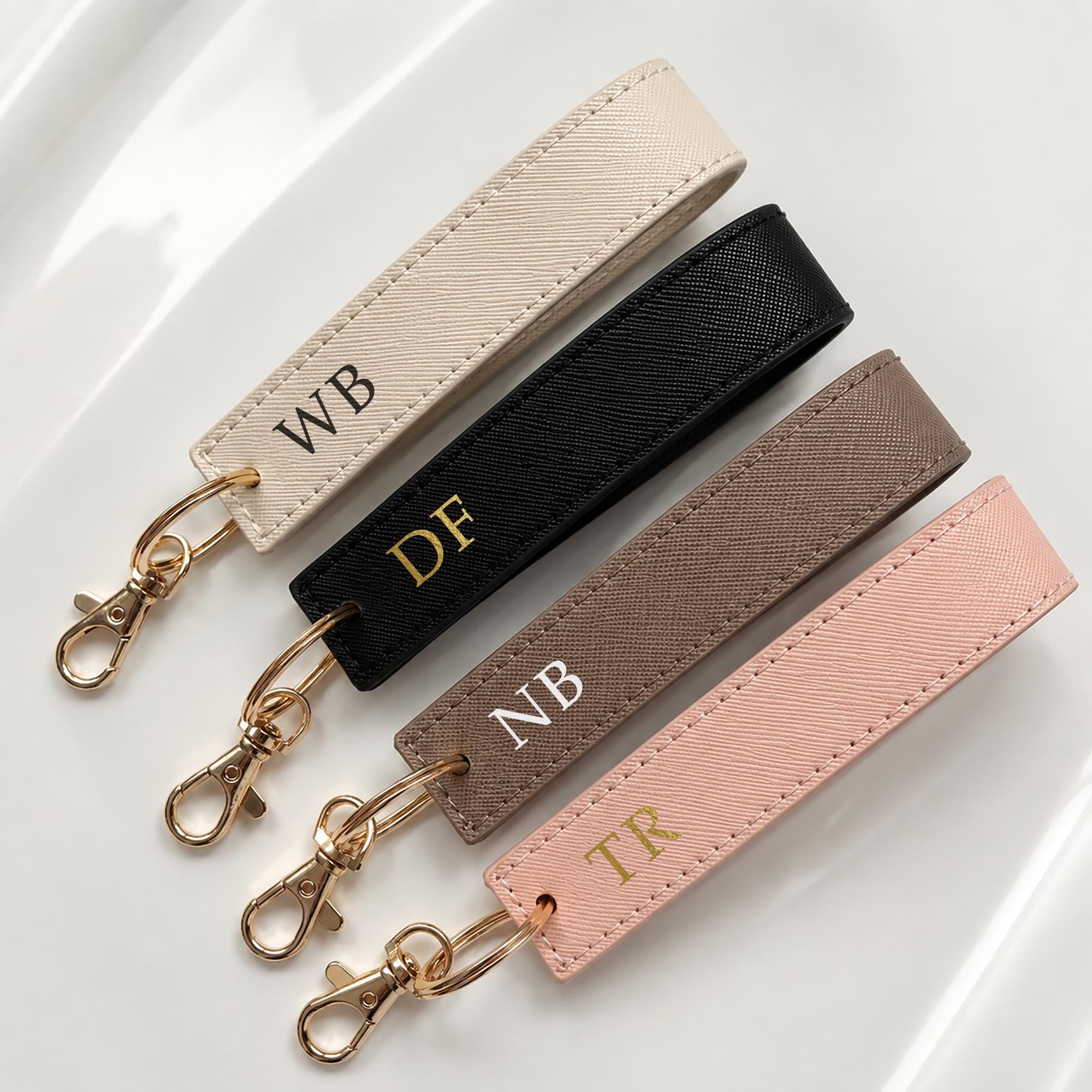 Keyring Personalised with Initials – Custom Wristlet Keychain, Monogram Keyring Gift for Her, New Home or Car Gift
