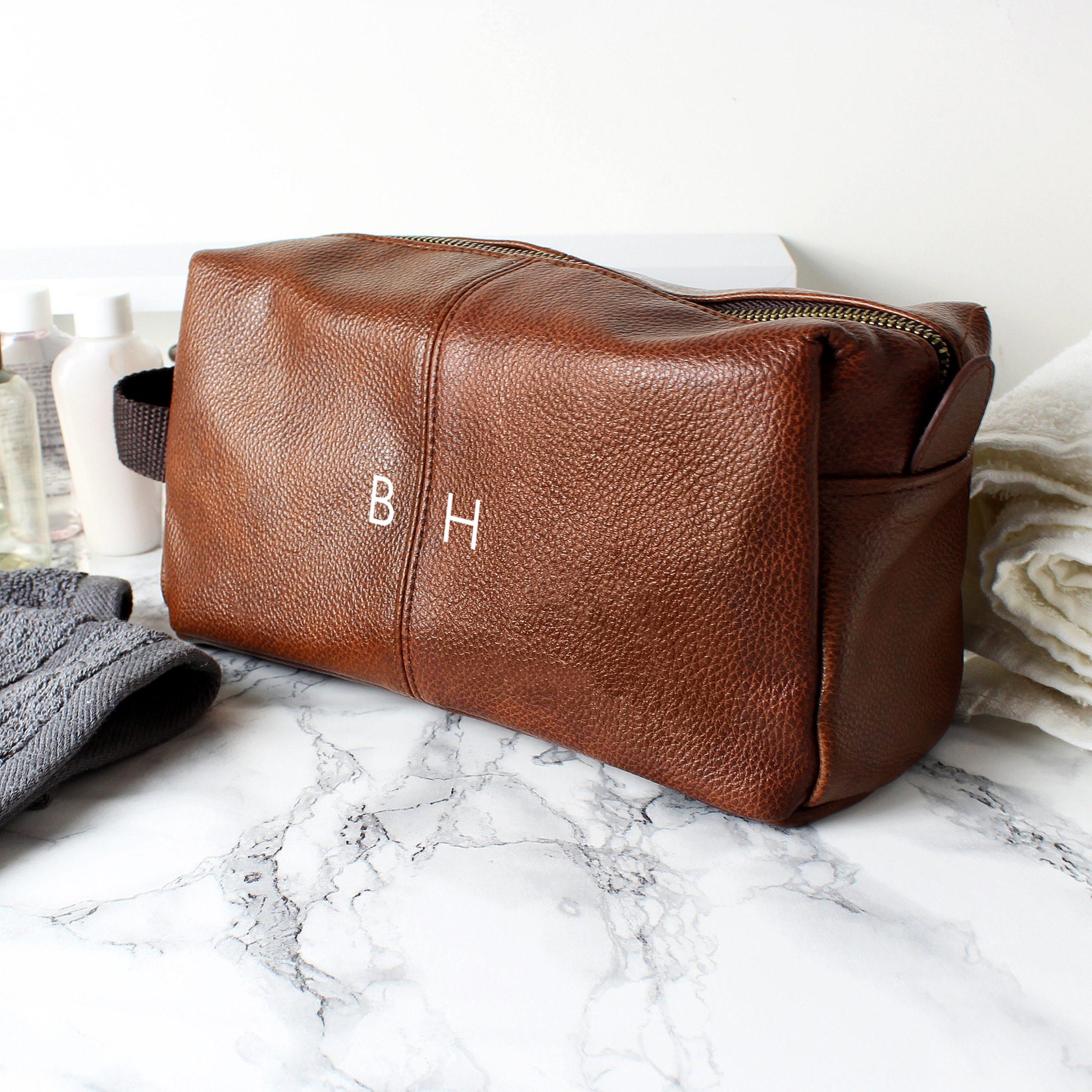 Personalised Mens Vegan Leather Wash Bag with Initials Personalised Mens Vegan Leather Wash Bag with Initials