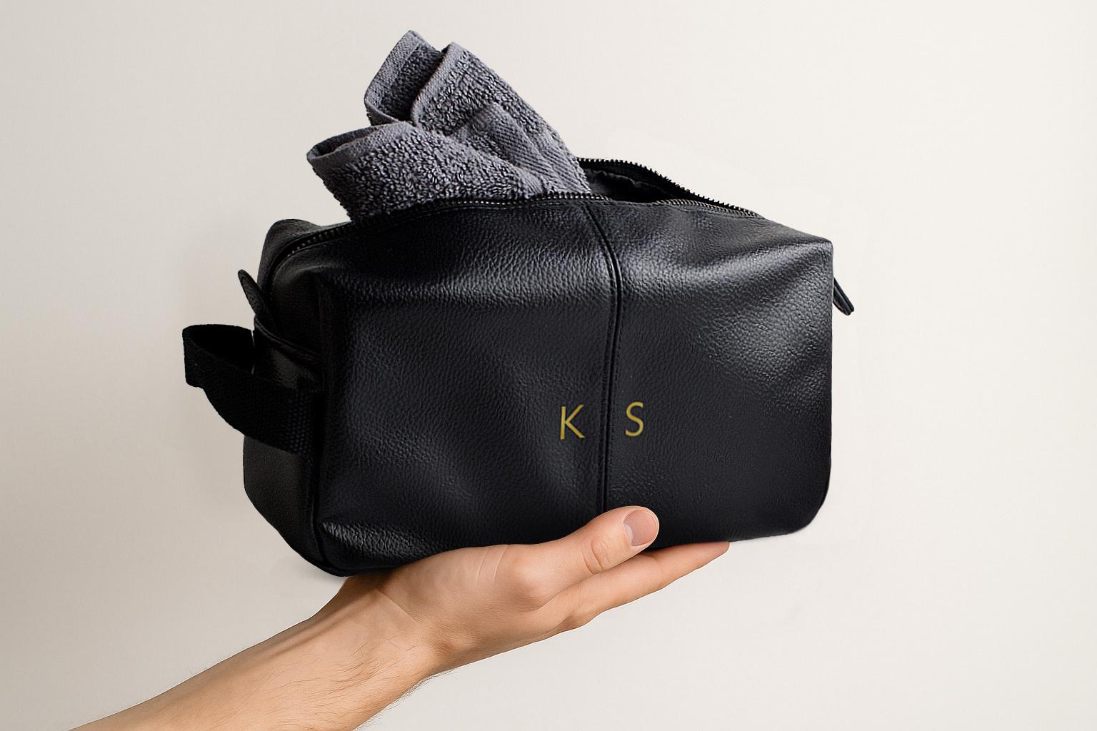 Personalised Mens Vegan Leather Wash Bag with Initials Personalised Mens Vegan Leather Wash Bag with Initials