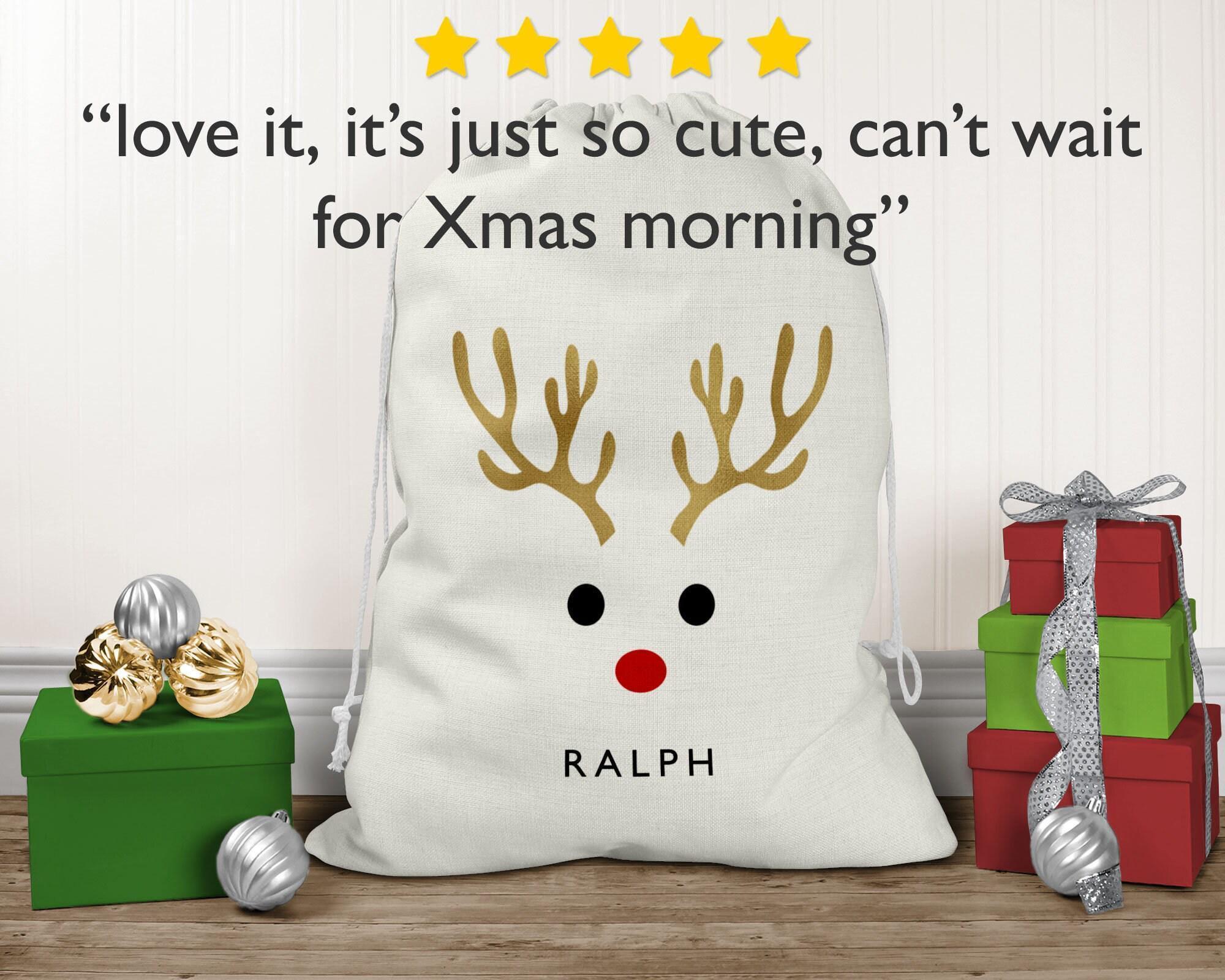 Large Christmas Santa Sack, Personalised Xmas Christmas gift bag, Reindeer Christmas Sack, Cotton fabric Sack, Canvas Gift Bag, Santa Sack