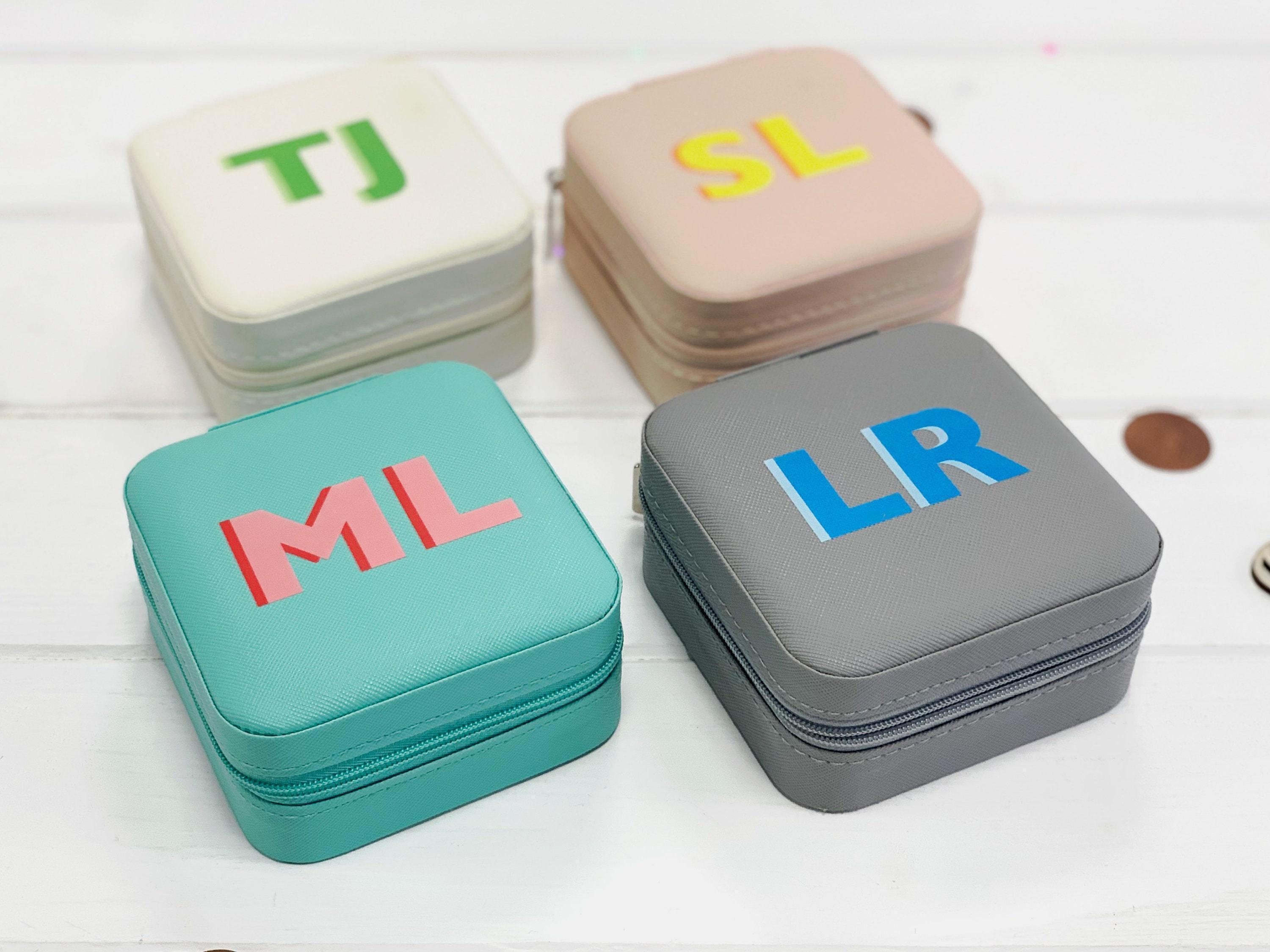Personalised Block Initials Mini Travel Jewellery Case, Custom Monogrammed Travel Jewelry Box, Monogram Initials, Compact Jewelry Organizer
