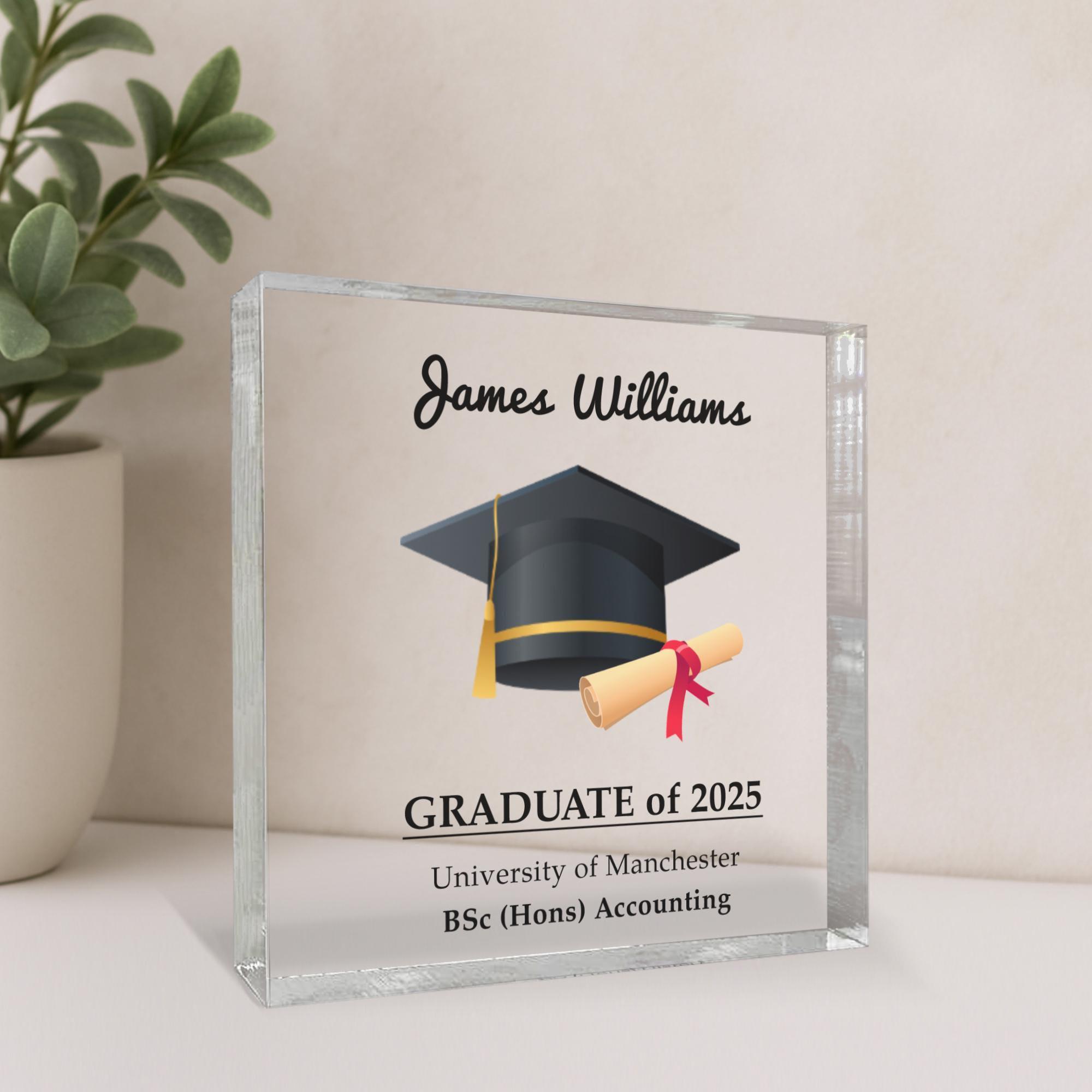 Personalised Graduation Acrylic Block with Name and Message Personalised Graduation Acrylic Block with Name and Message