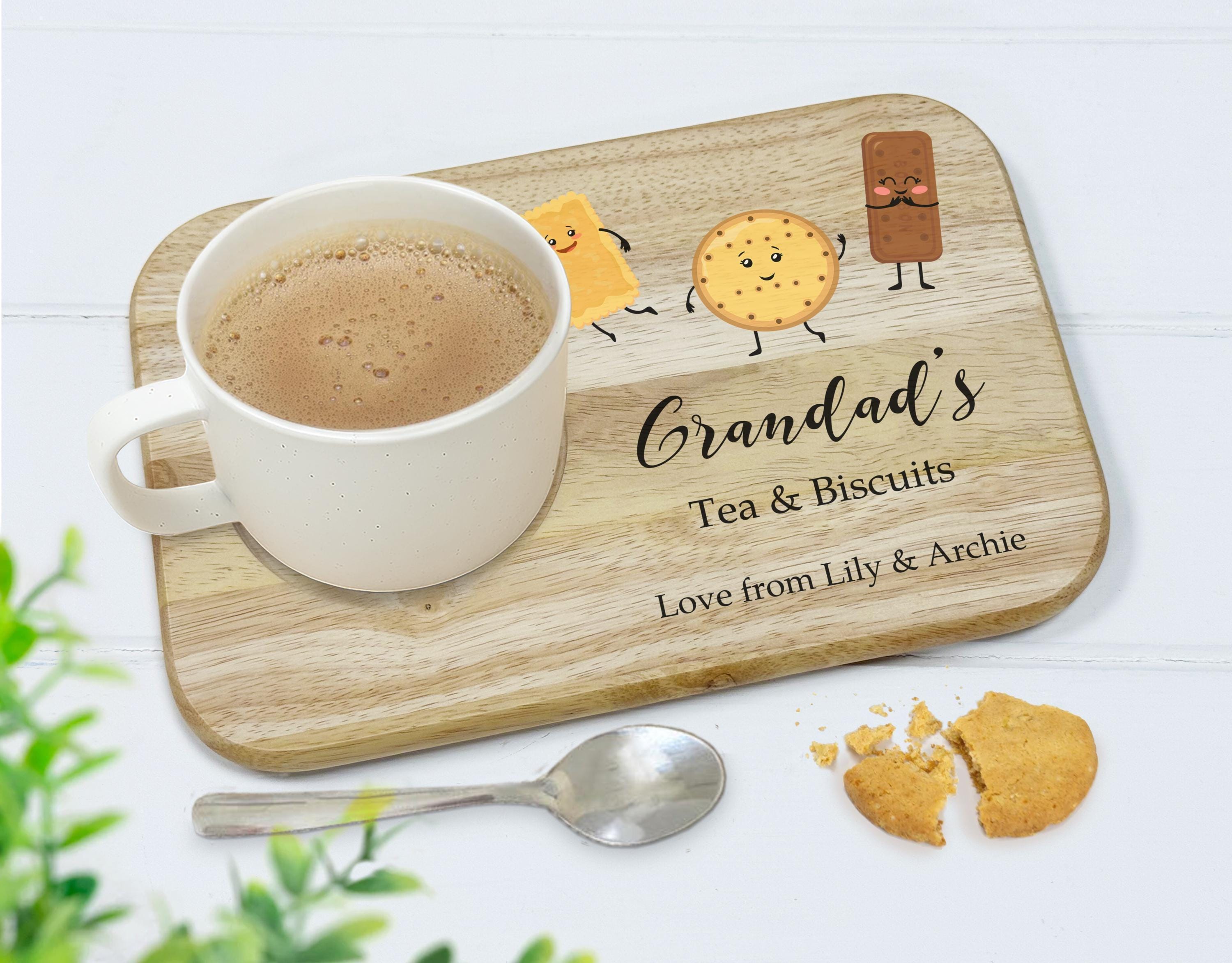Personalised Wooden Tea and Biscuits Tray with Name and Message Personalised Wooden Tea and Biscuits Tray with Name and Message