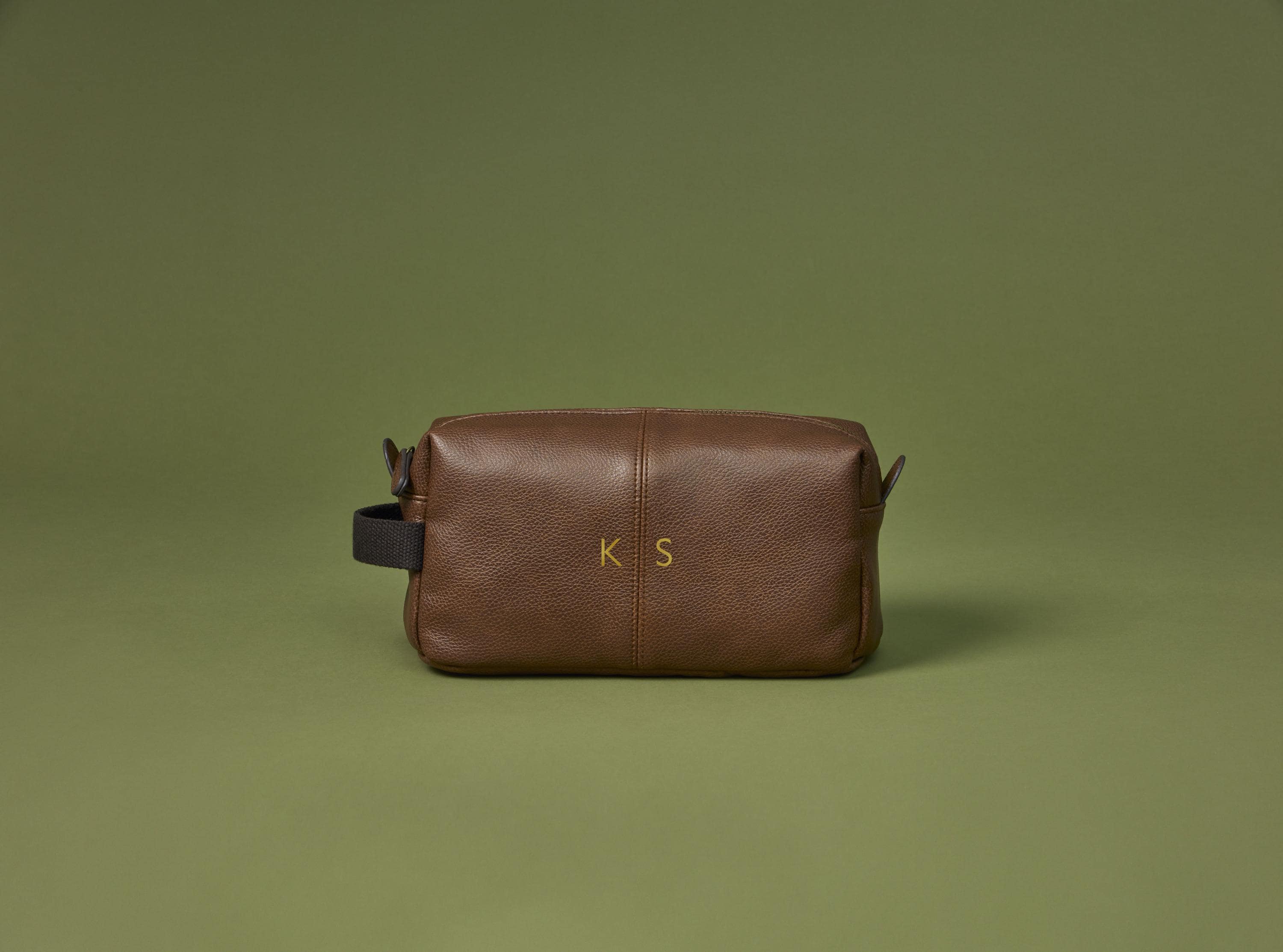 Personalised Mens Vegan Leather Wash Bag with Initials Personalised Mens Vegan Leather Wash Bag with Initials