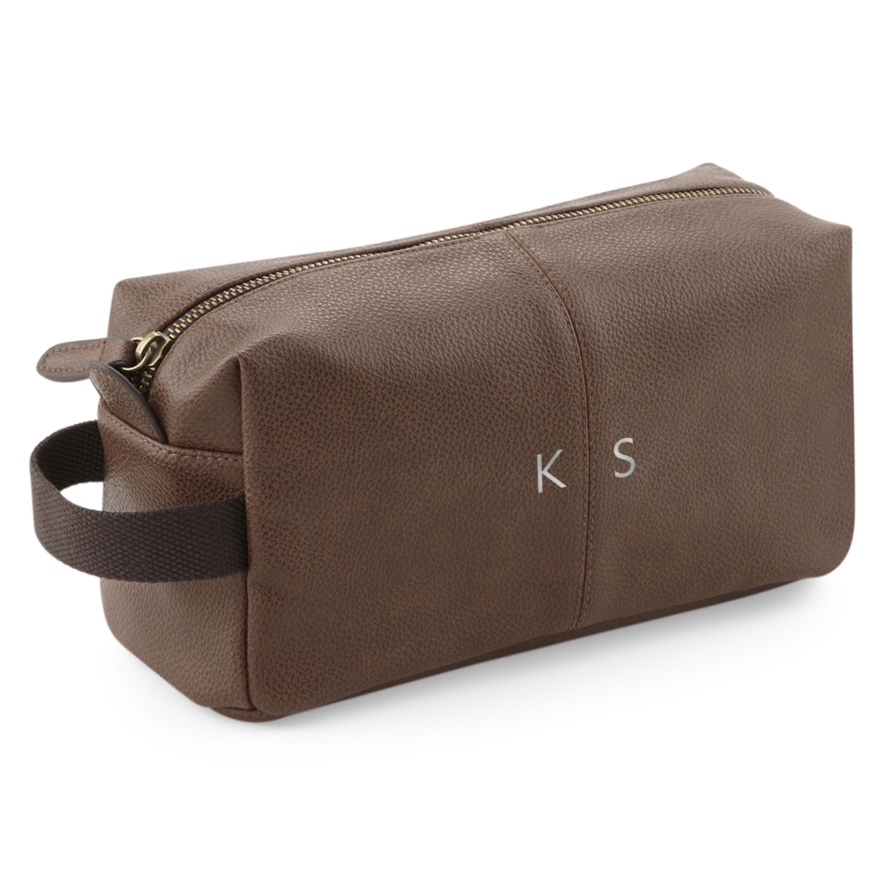 Personalised Mens Vegan Leather Wash Bag with Initials Personalised Mens Vegan Leather Wash Bag with Initials