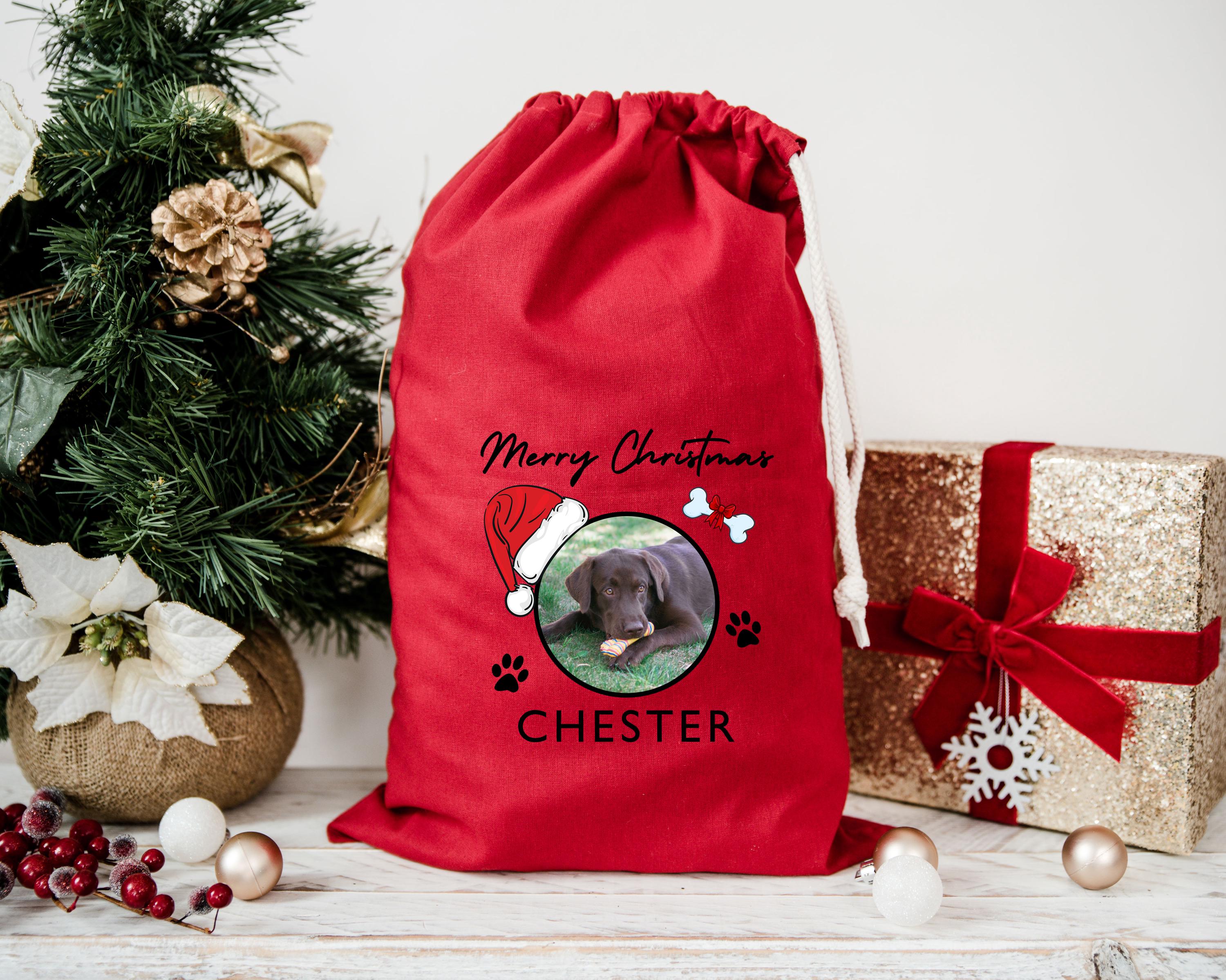 il_fullxfull.8569644543_mm0q Personalised Christmas Stocking for Dogs, Custom Santa Sack for Pets, Merry Woofmas Gifts, Presents for Puppy or Dog Lover Bag, Santa Paws