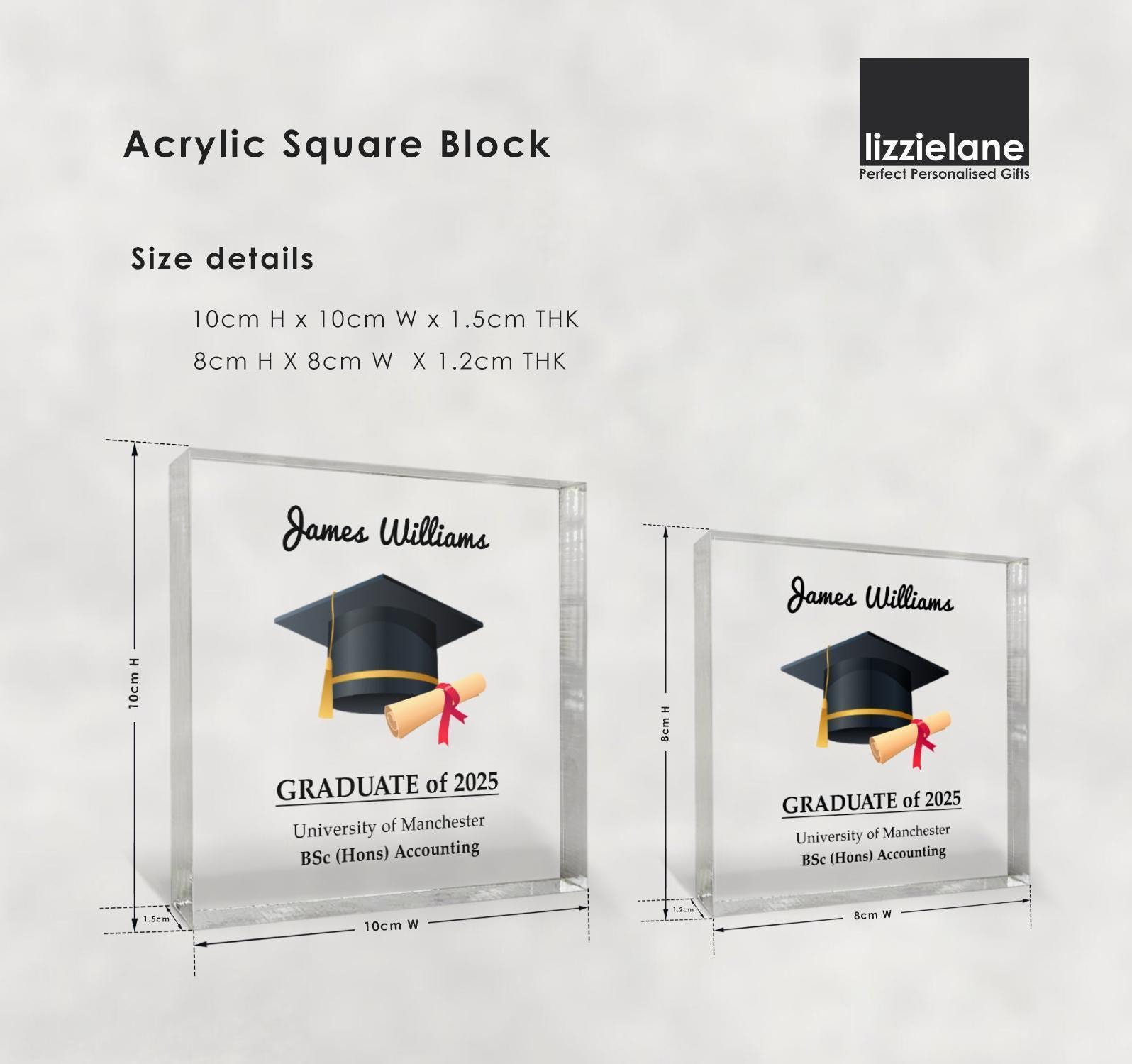 Personalised Graduation Acrylic Block with Name and Message Personalised Graduation Acrylic Block with Name and Message