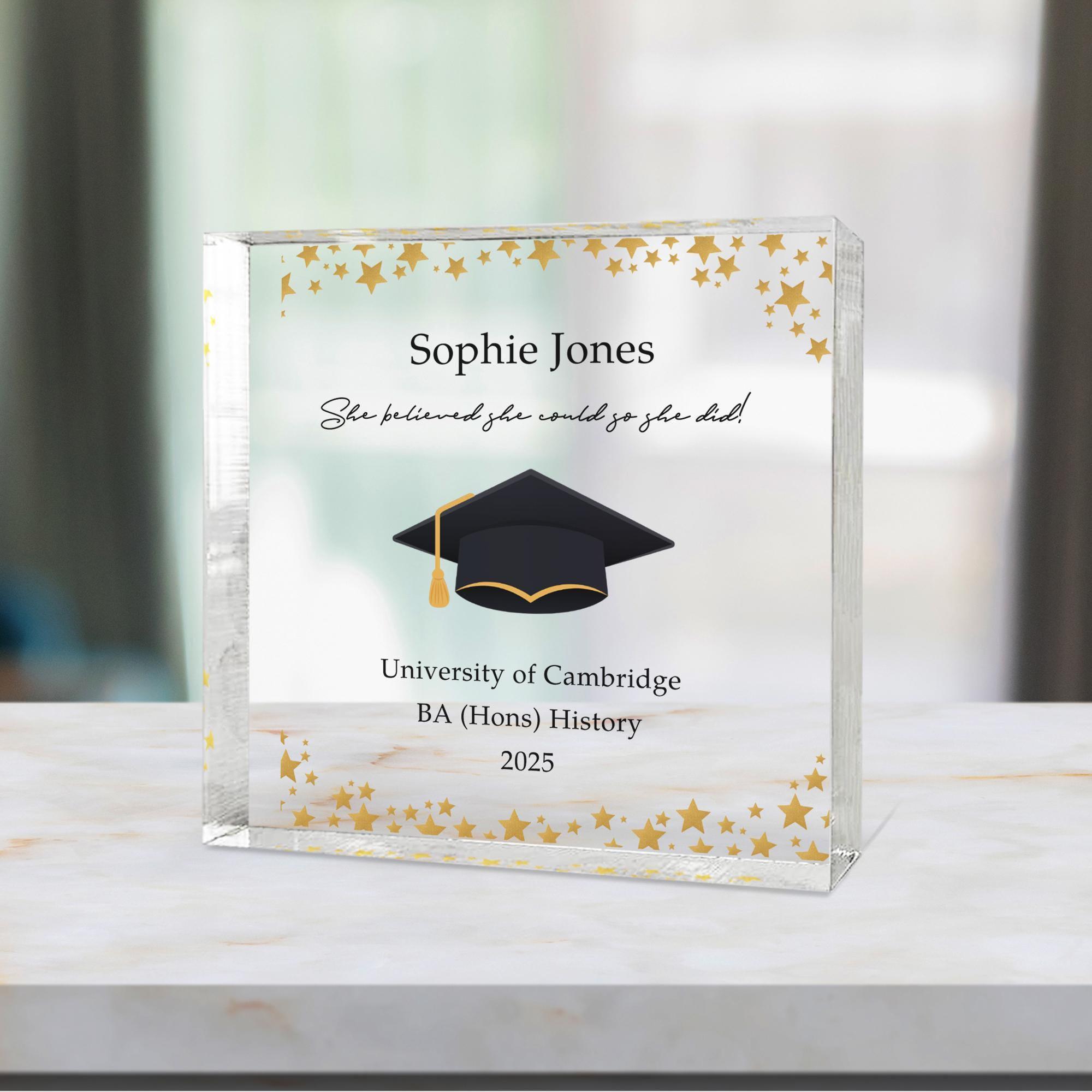 Personalised Graduation Acrylic Block with Name and Message Personalised Graduation Acrylic Block with Name and Message