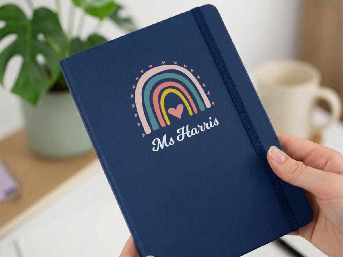 Personalised Teacher Rainbow Notebook in A5 Personalised Teacher Rainbow Notebook in A5