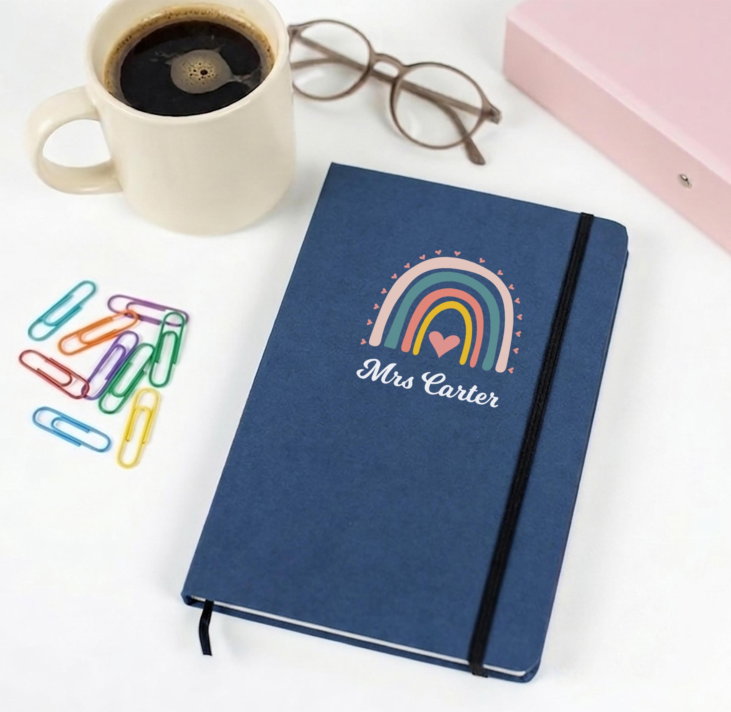 Personalised Teacher Rainbow Notebook in A5 Personalised Teacher Rainbow Notebook in A5