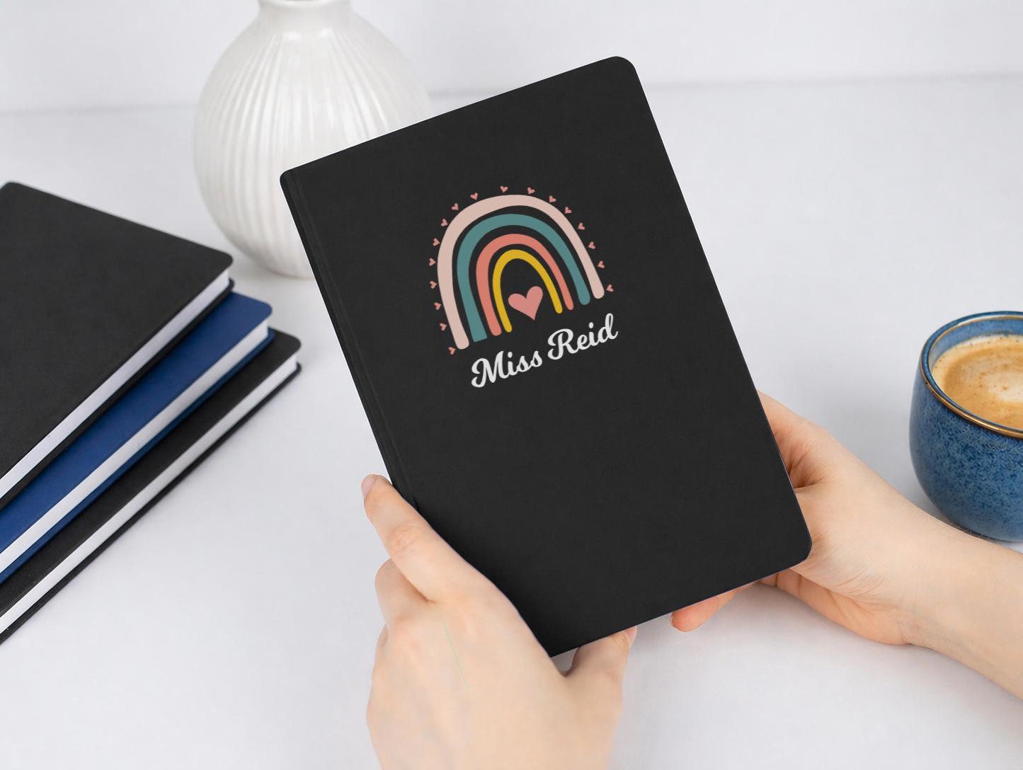 Personalised Teacher Rainbow Notebook in A5 Personalised Teacher Rainbow Notebook in A5