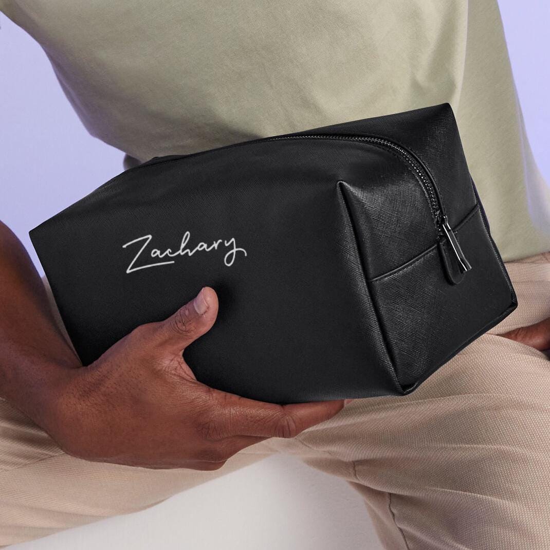 Personalised Vegan Leather Toiletry Bag with Name Personalised Vegan Leather Toiletry Bag with Name