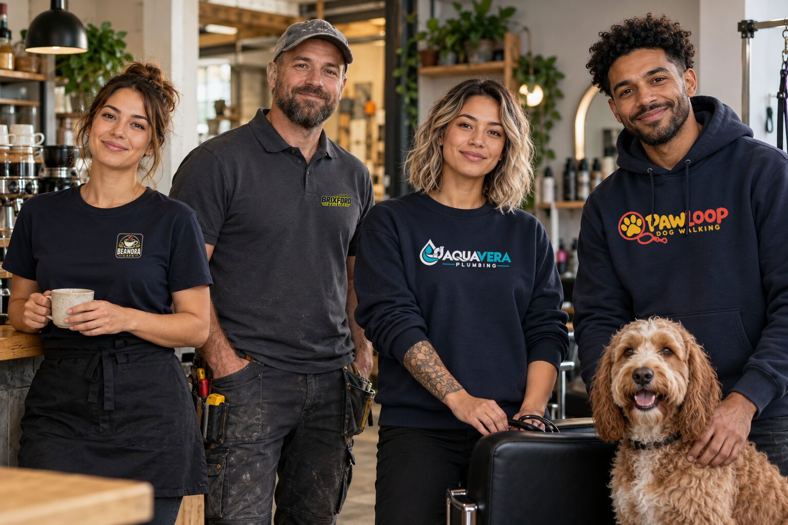 Printed Workwear with Your Logo | No Minimum Order | Lizzielane. 1 Logo printed workwear for small businesses, clubs and teams