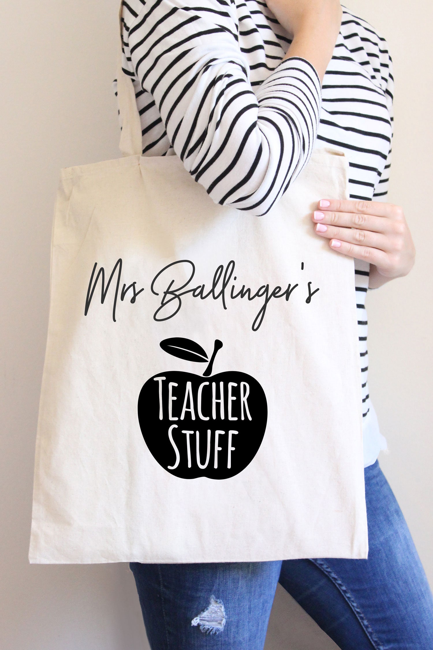 Personalised Teacher Tote Bag, School Leaving Gift for Teacher, Custom Canvas Teacher Appreciation Bag