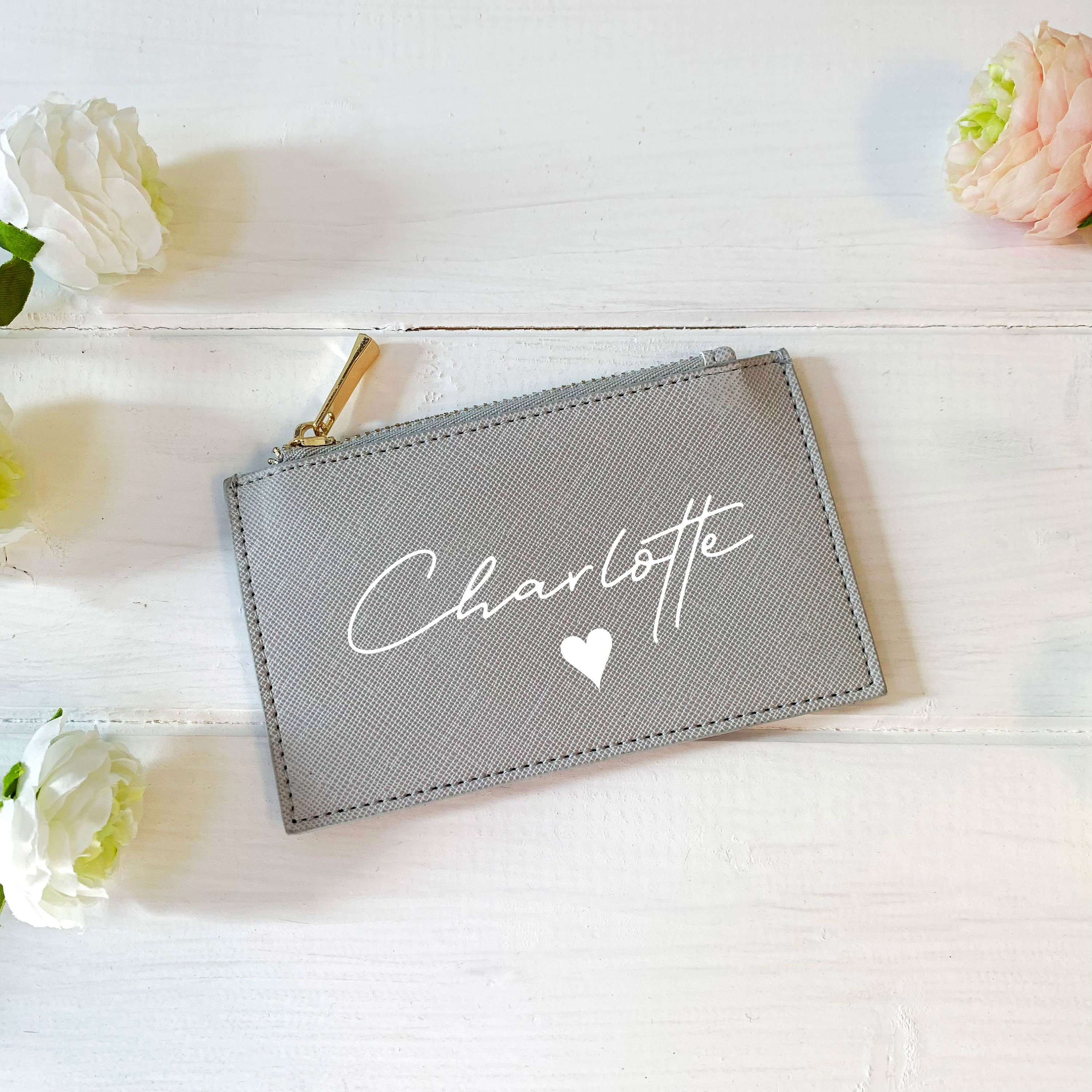 il_fullxfull.3840312833_a7y0 Personalised Card Holder Name and Heart, Vegan Leather Foil Embossed, coin purse, custom name card holder, personalised purse, gift for her