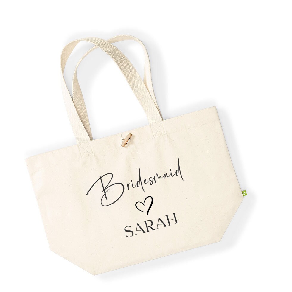 Personalised Bridesmaid Canvas Tote Bag with Name and Role Personalised Bridesmaid Canvas Tote Bag with Name and Role