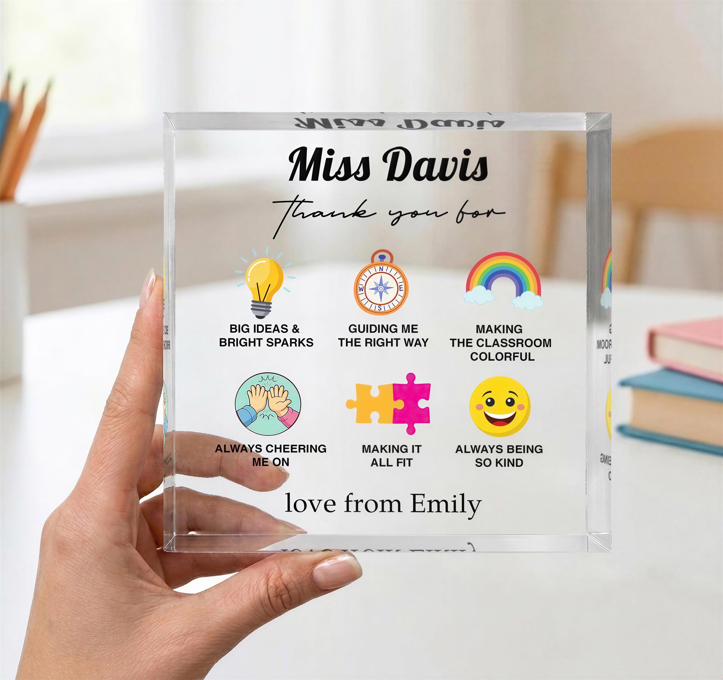 Personalised Teacher Acrylic Block Gift From Child – Custom Keepsake End of Term Present, Thank You Gift for Nursery or School Teacher