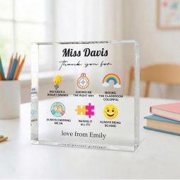 Personalised Teacher Acrylic Block Gift with Name from Child