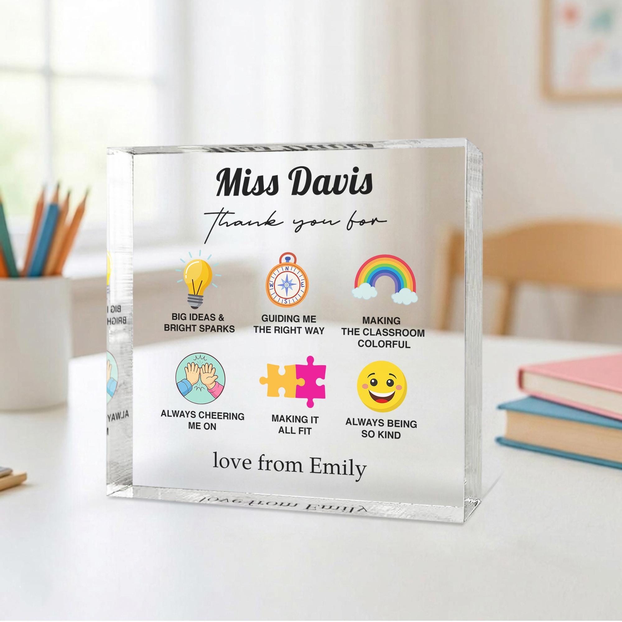 Personalised Teacher Acrylic Block Gift with Name from Child Personalised Teacher Acrylic Block Gift with Name from Child