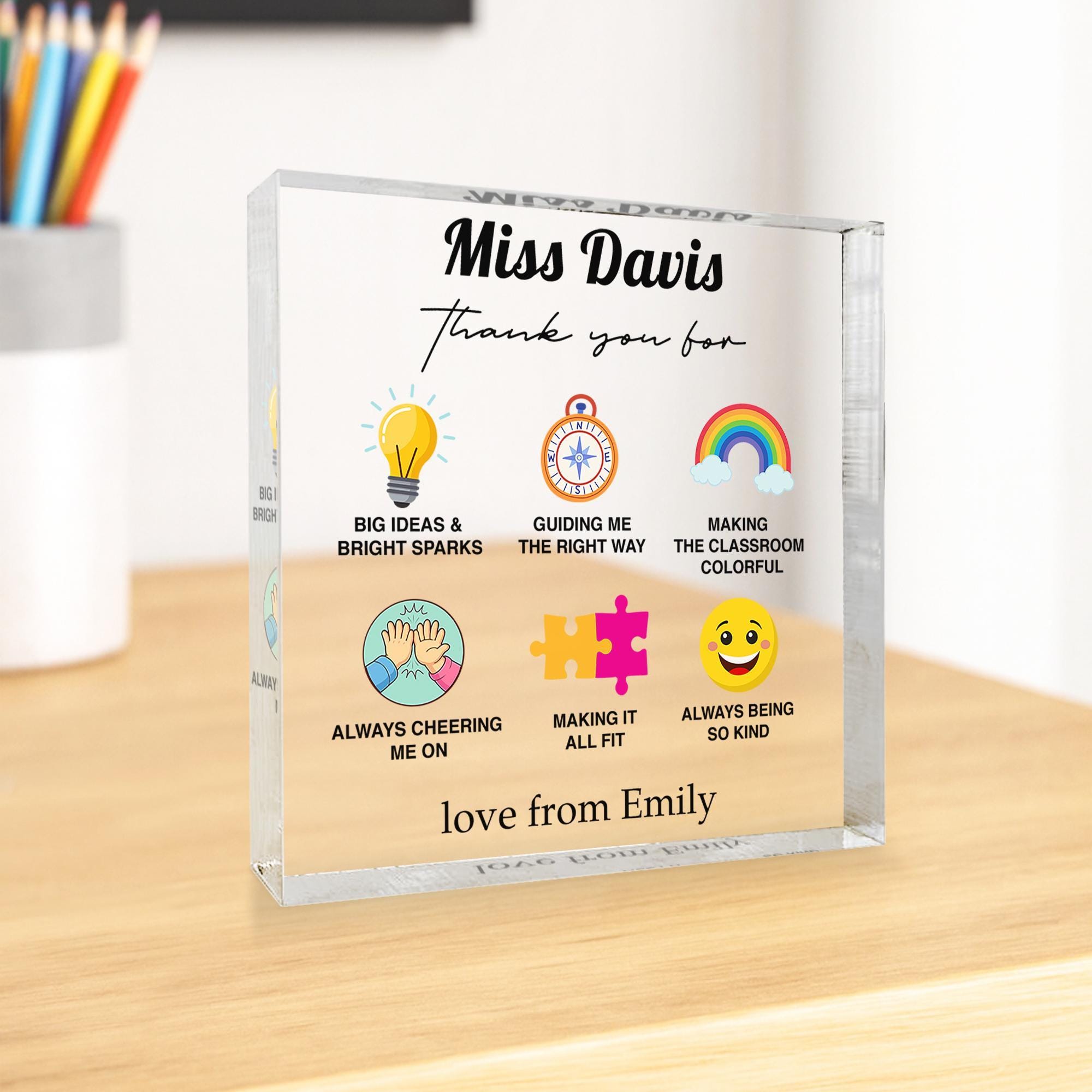 Personalised Teacher Acrylic Block Gift with Name from Child Personalised Teacher Acrylic Block Gift with Name from Child