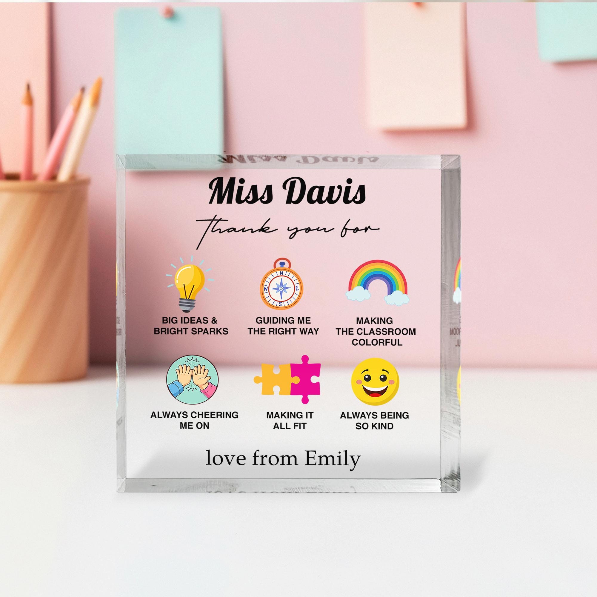 Personalised Teacher Acrylic Block Gift with Name from Child Personalised Teacher Acrylic Block Gift with Name from Child