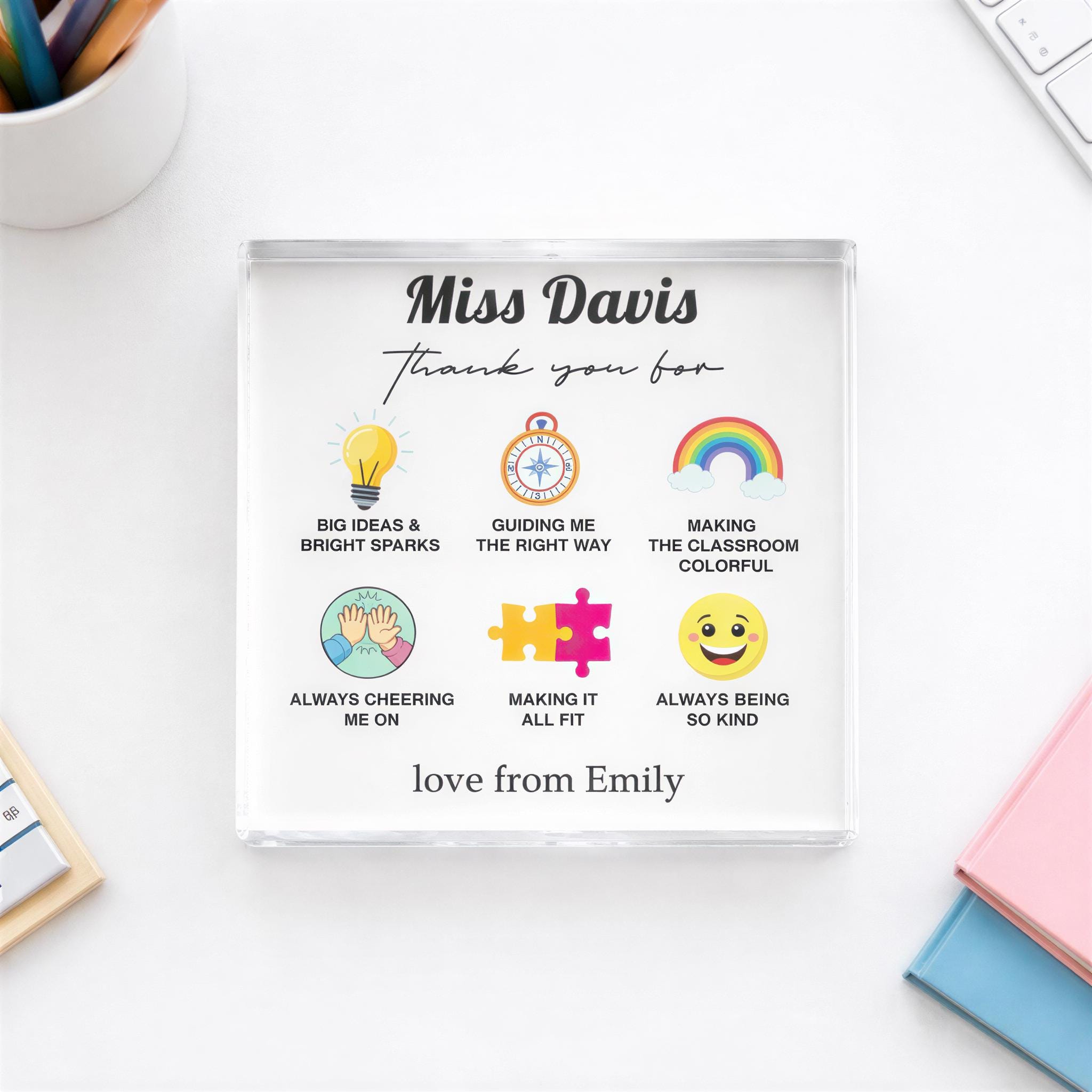Personalised Teacher Acrylic Block Gift with Name from Child Personalised Teacher Acrylic Block Gift with Name from Child