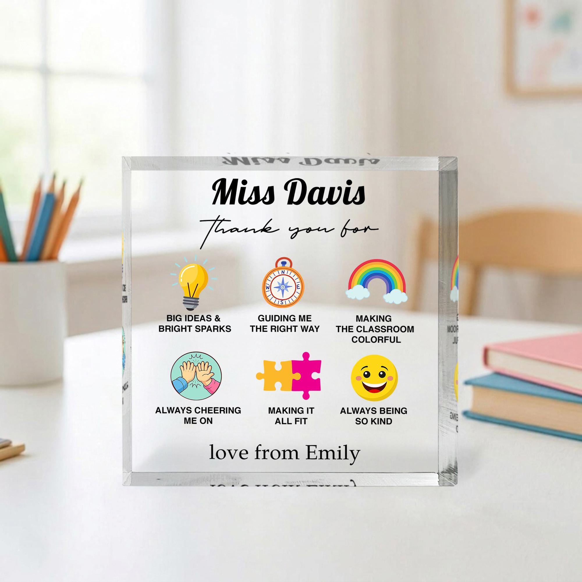 Personalised Teacher Acrylic Block Gift with Name from Child Personalised Teacher Acrylic Block Gift with Name from Child