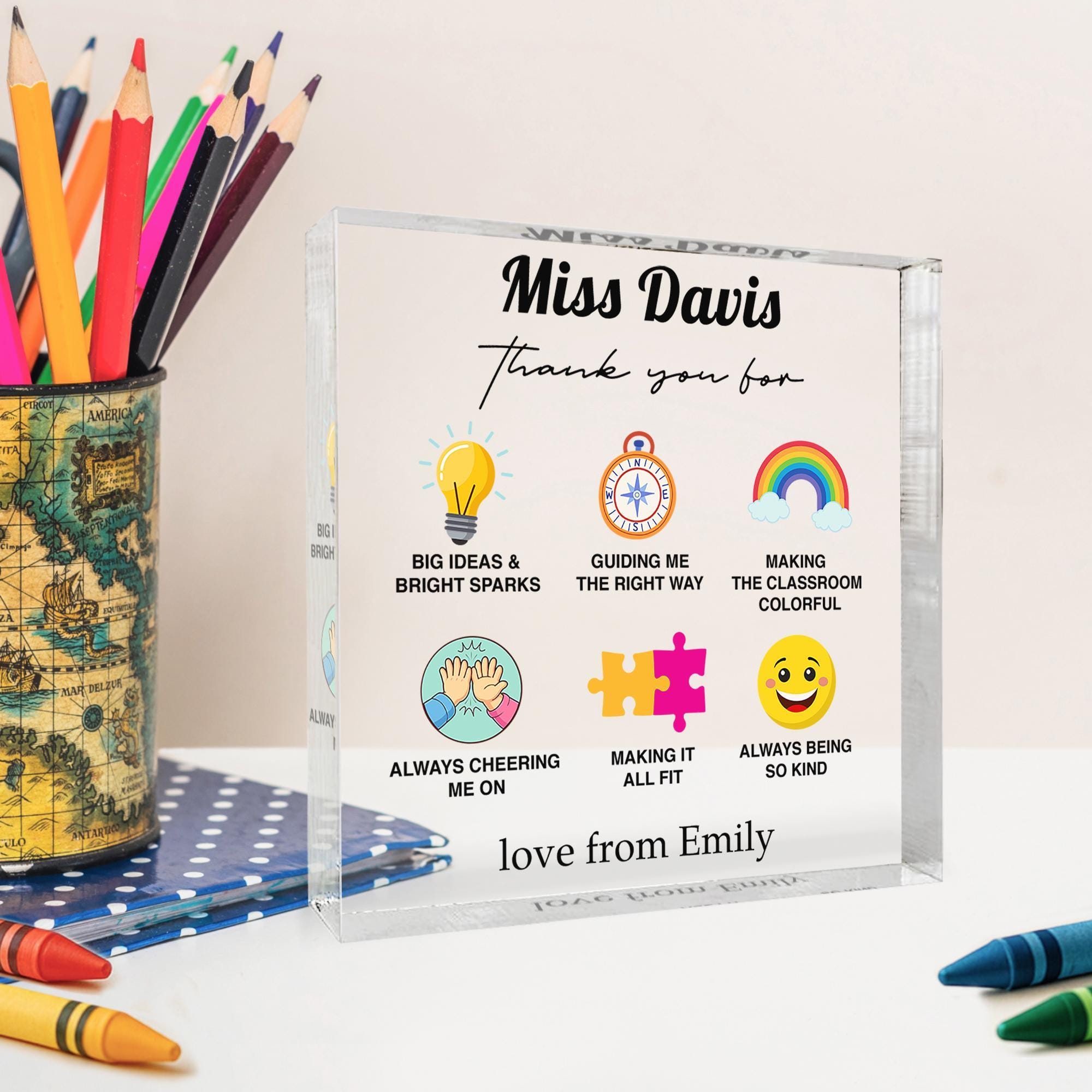 Personalised Teacher Acrylic Block Gift with Name from Child Personalised Teacher Acrylic Block Gift with Name from Child