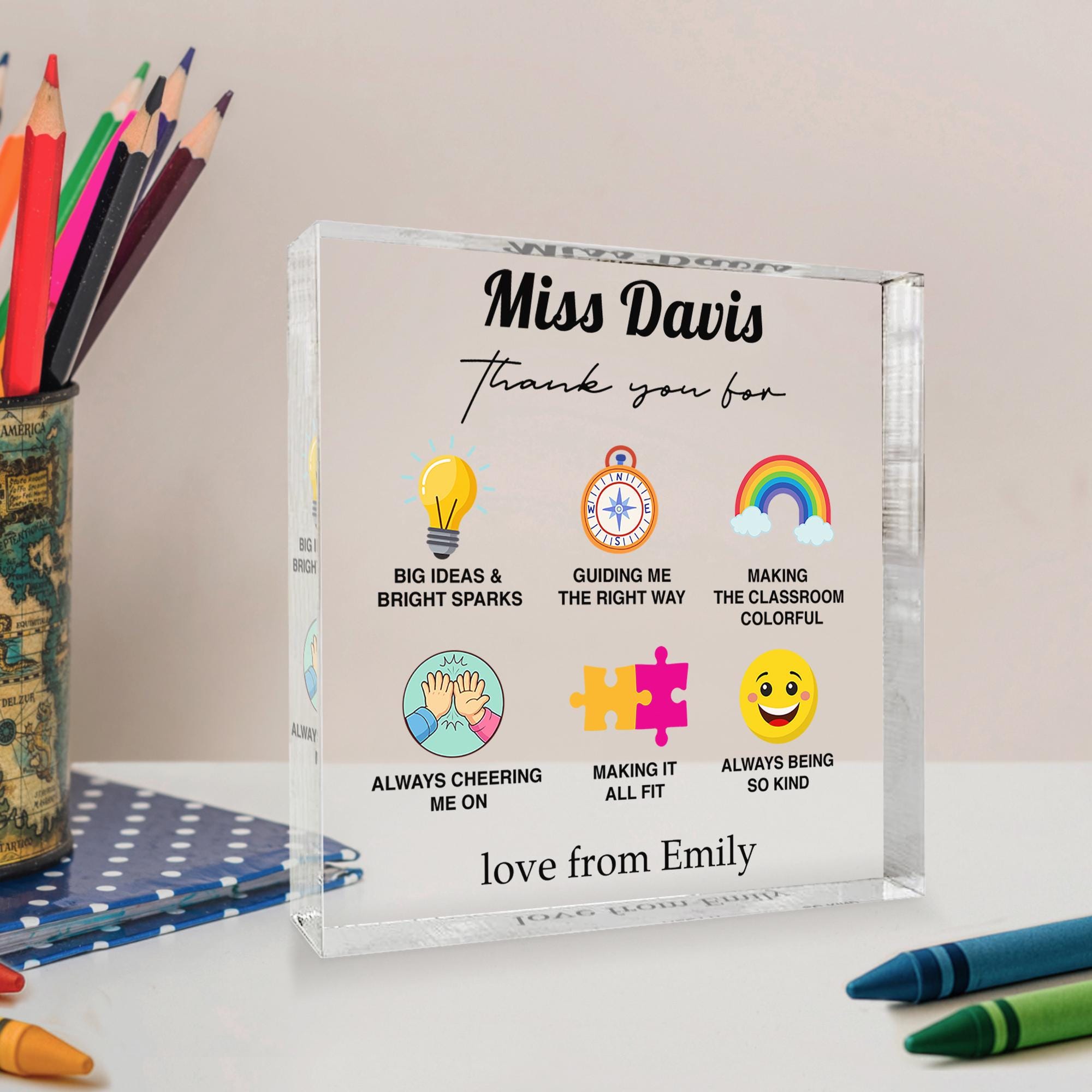 Personalised Teacher Acrylic Block Gift with Name from Child Personalised Teacher Acrylic Block Gift with Name from Child