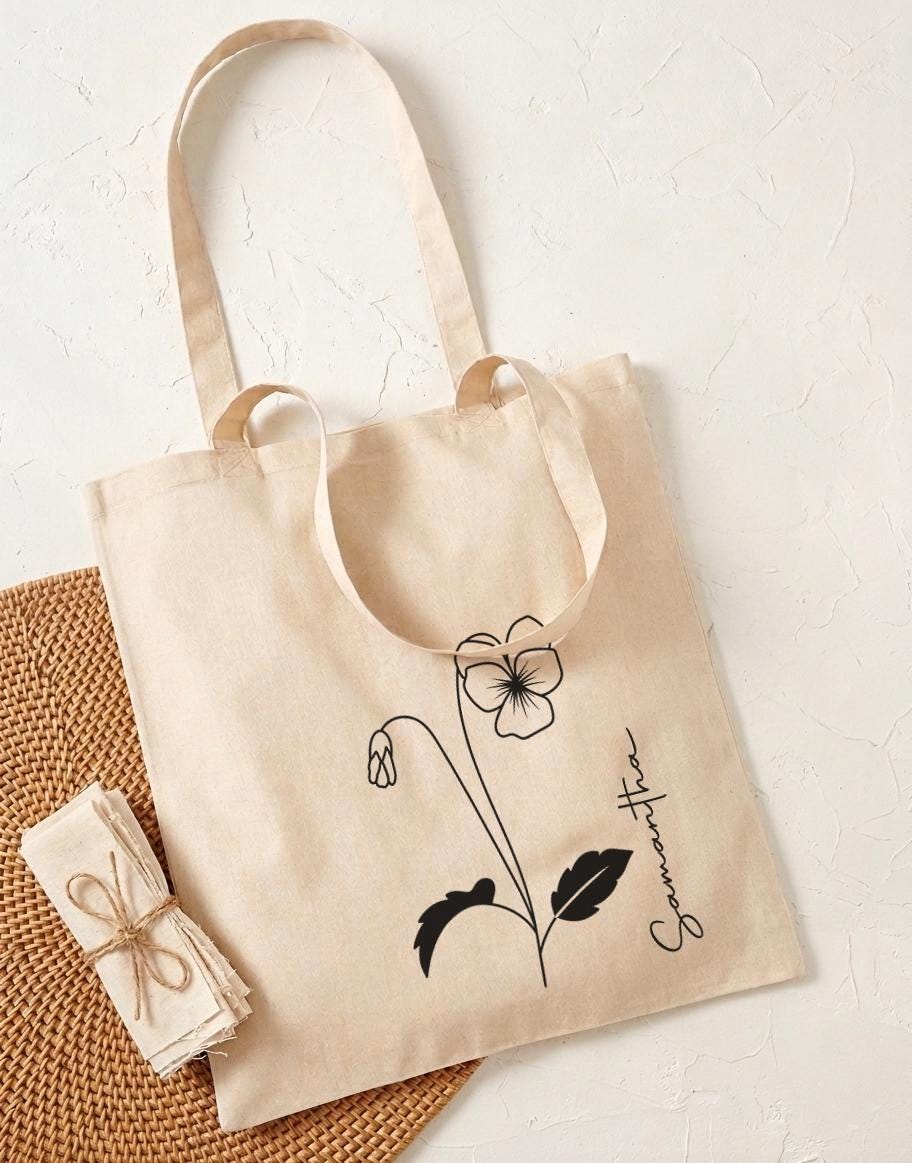 Personalised Birth Flower Tote Bag, Cotton Shopping Bag, Birthday Gift for Her, Custom Floral Tote Bag, Birthday Present for Women Personalised Birth Flower Tote Bag, Cotton Shopping Bag, Birthday Gift for Her, Custom Floral Tote Bag, Birthday Present for Women