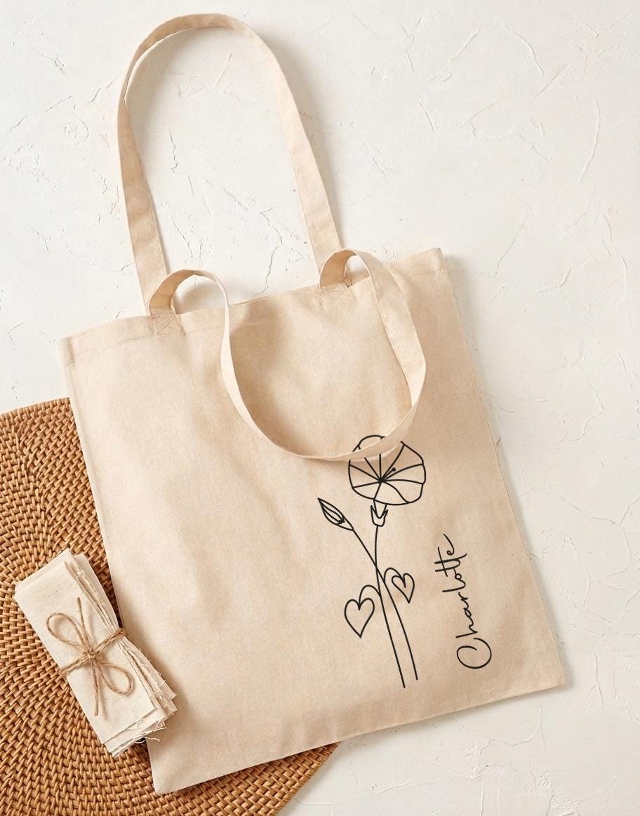 Personalised Birth Flower Tote Bag, Cotton Shopping Bag, Birthday Gift for Her, Custom Floral Tote Bag, Birthday Present for Women Personalised Birth Flower Tote Bag, Cotton Shopping Bag, Birthday Gift for Her, Custom Floral Tote Bag, Birthday Present for Women