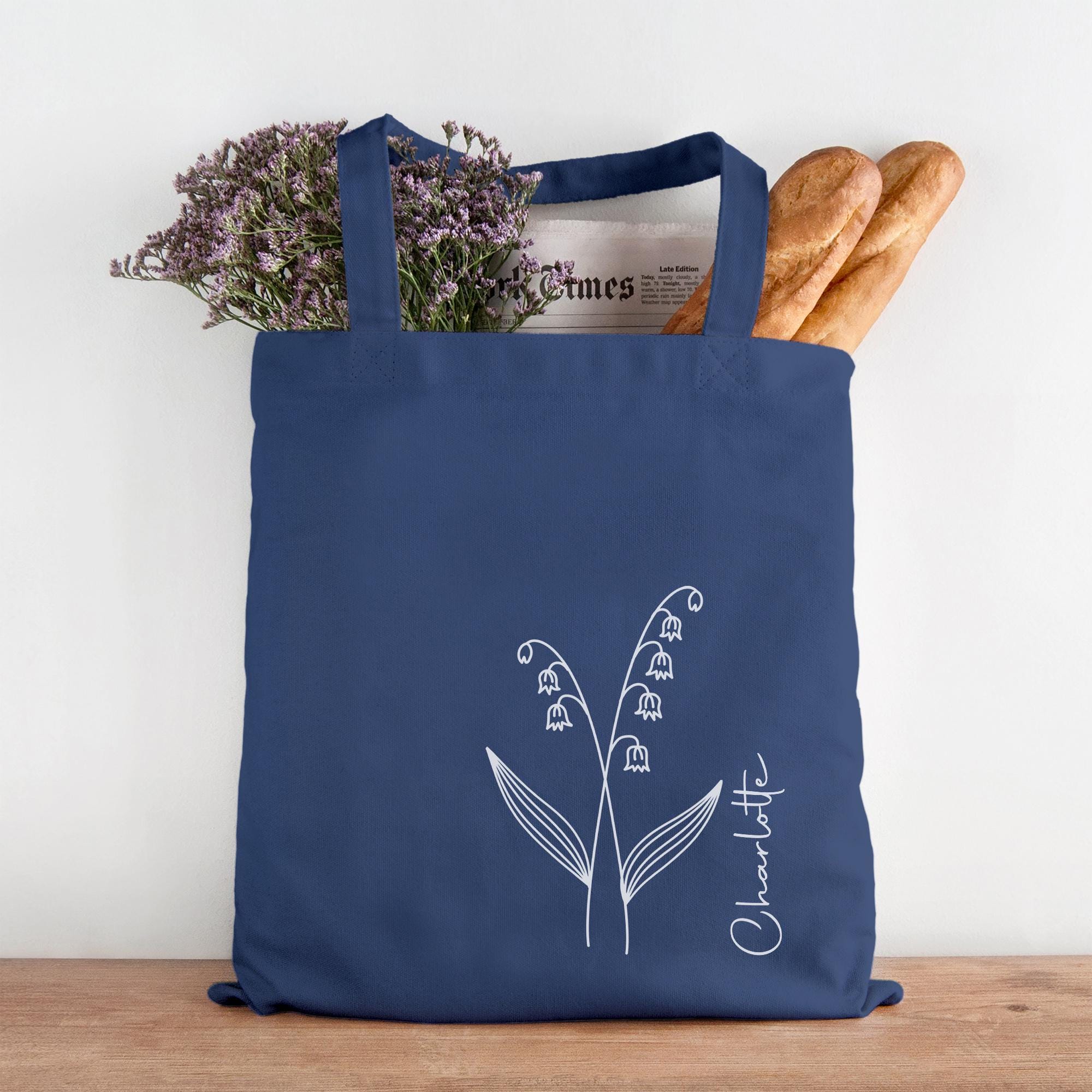 Personalised Birth Flower Tote Bag, Cotton Shopping Bag, Birthday Gift for Her, Custom Floral Tote Bag, Birthday Present for Women