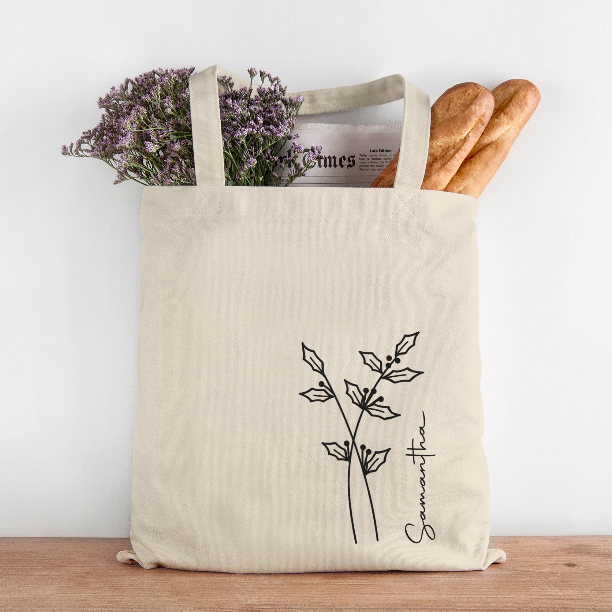Personalised Birth Flower Tote Bag, Cotton Shopping Bag, Birthday Gift for Her, Custom Floral Tote Bag, Birthday Present for Women Personalised Birth Flower Tote Bag, Cotton Shopping Bag, Birthday Gift for Her, Custom Floral Tote Bag, Birthday Present for Women