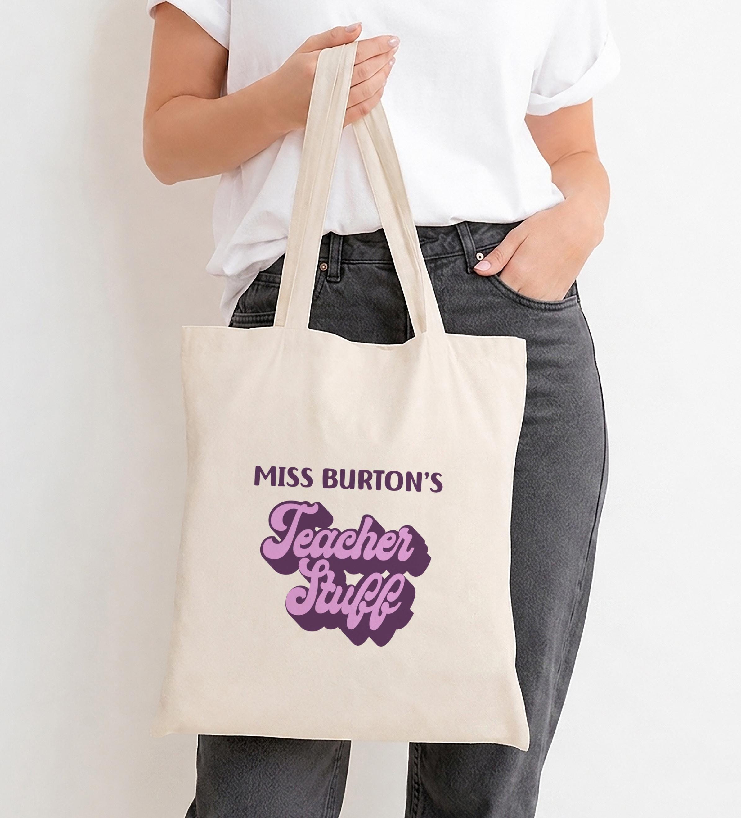 Personalised Teacher Stuff Bag, End of Term Teacher Gift Retro Tote, Thank You Nursery Staff Gifts From Children