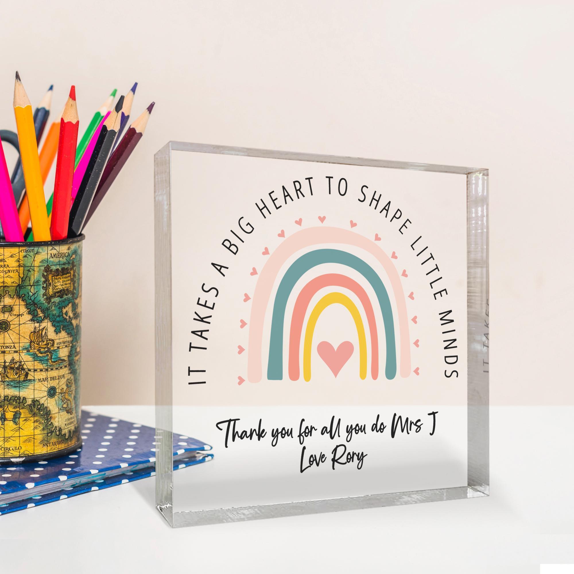 Personalised Teacher Acrylic Block, Rainbow Keepsake, End of Year Gift