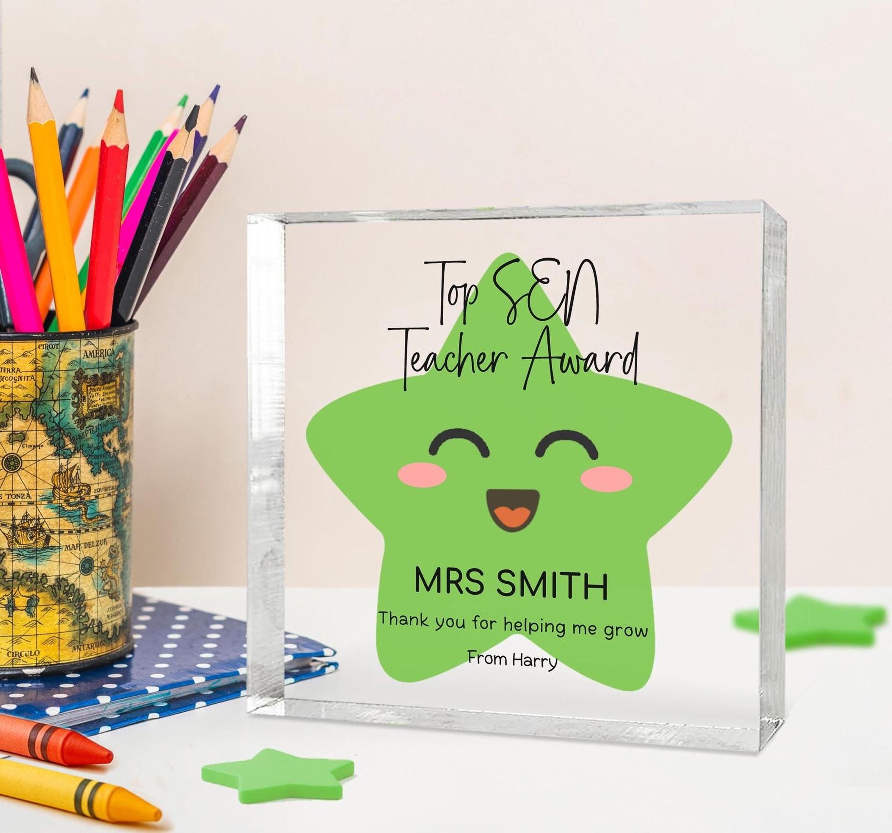 Personalised Teacher Award, Custom Acrylic Block End of Year Gift, Thank You Teaching Assistant Keepsake, Best Teacher Star Present, TA Gift