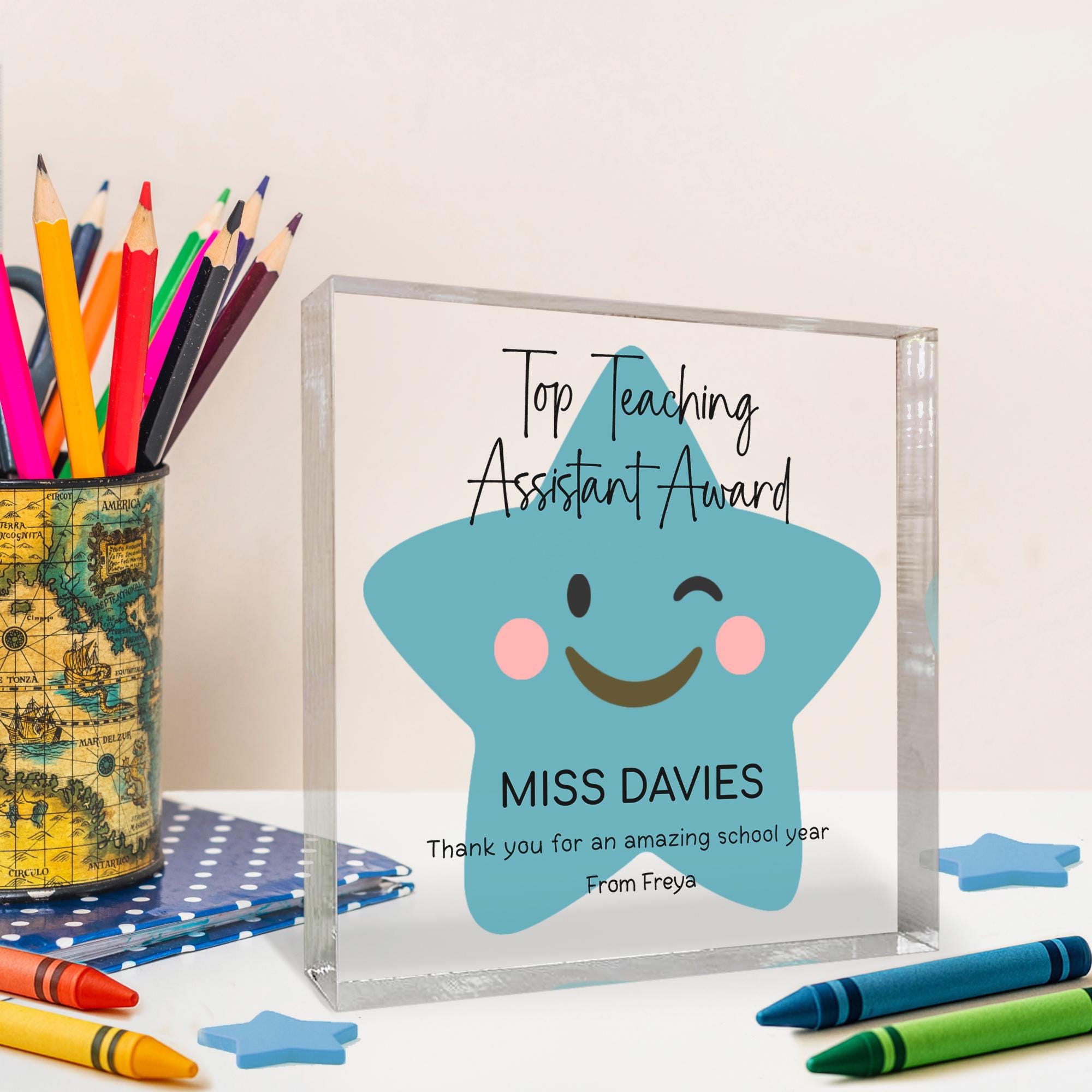 Personalised Teacher Acrylic Block Award with Name and Message Personalised Teacher Acrylic Block Award with Name and Message