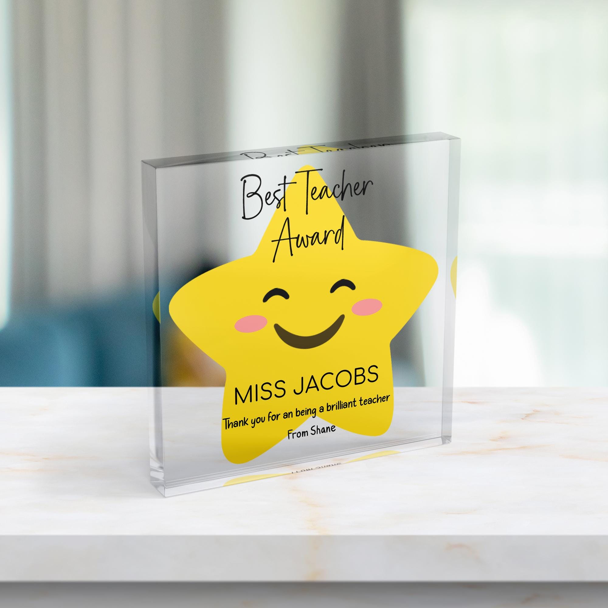 Personalised Teacher Acrylic Block Award with Name and Message Personalised Teacher Acrylic Block Award with Name and Message