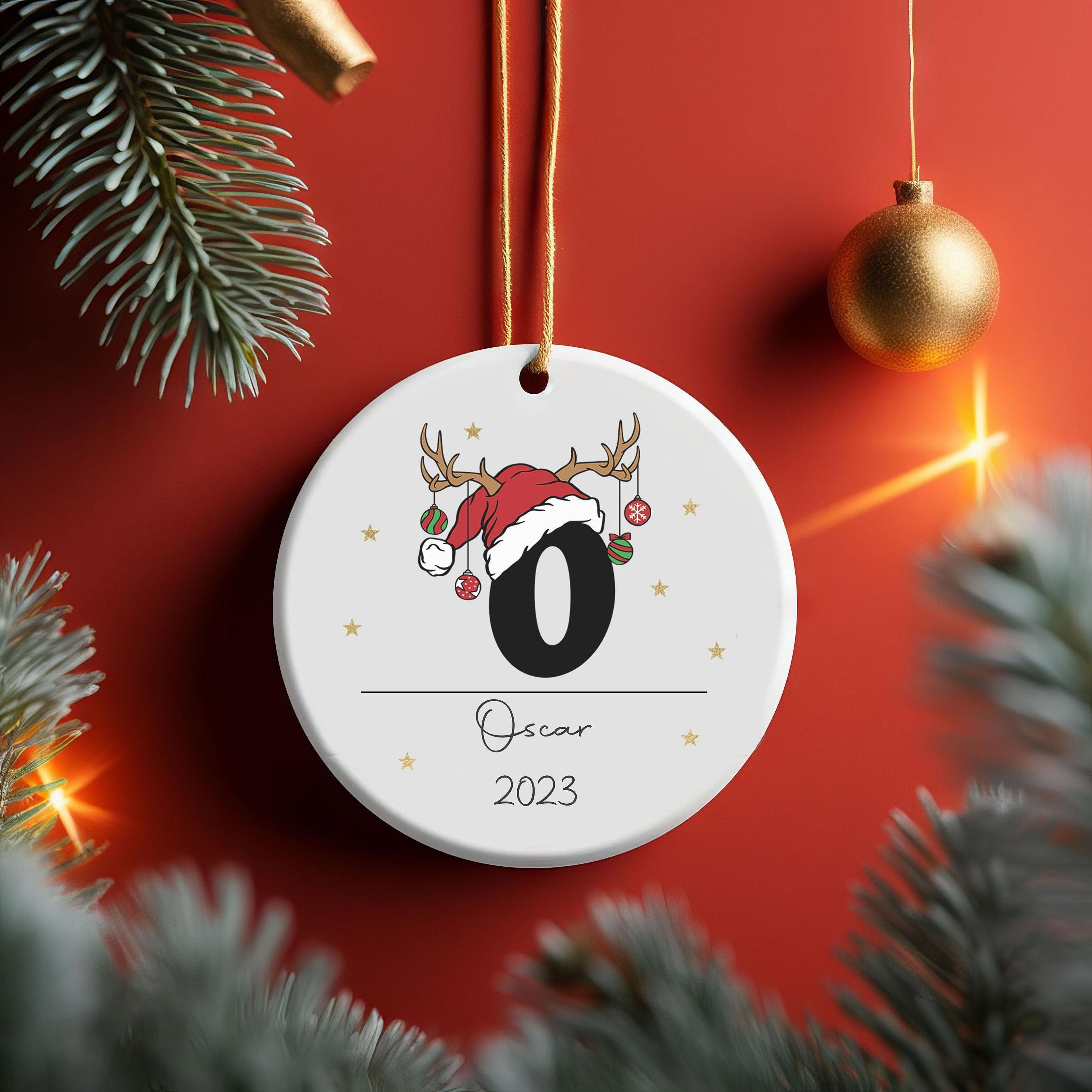 Personalised Monogram Christmas Ornament with Santa Hat and Name Personalised Monogram Christmas Ornament with Santa Hat and Name