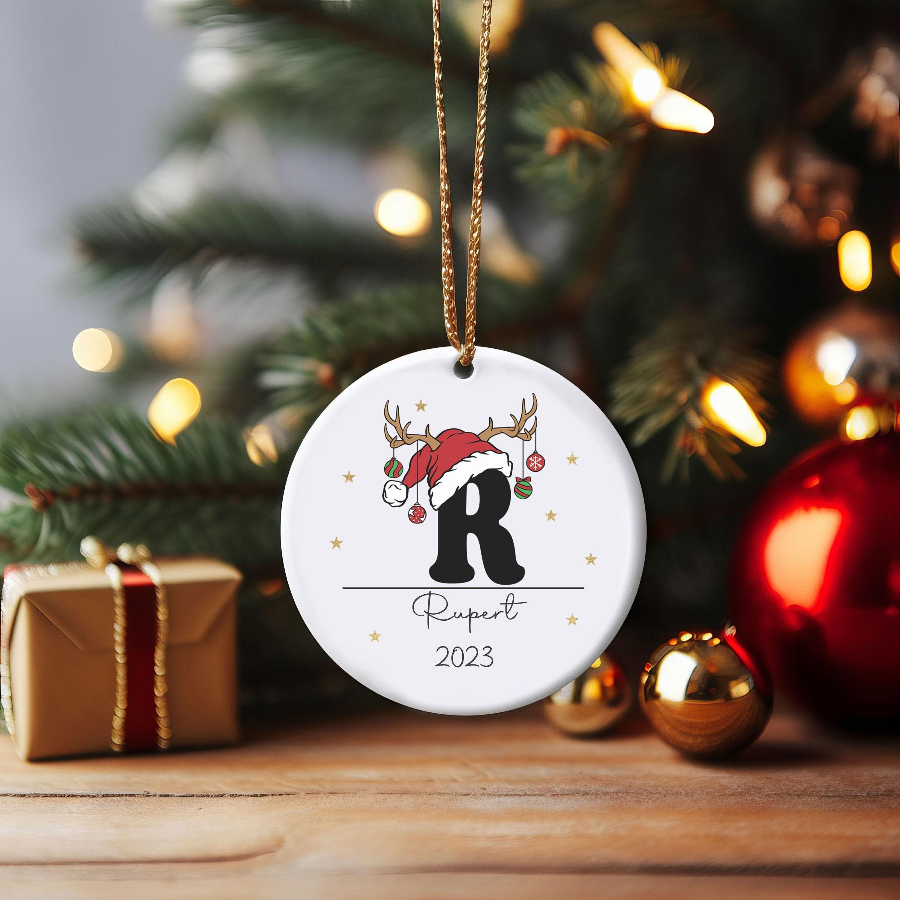 Personalised Monogram Christmas Ornament with Santa Hat and Name Personalised Monogram Christmas Ornament with Santa Hat and Name