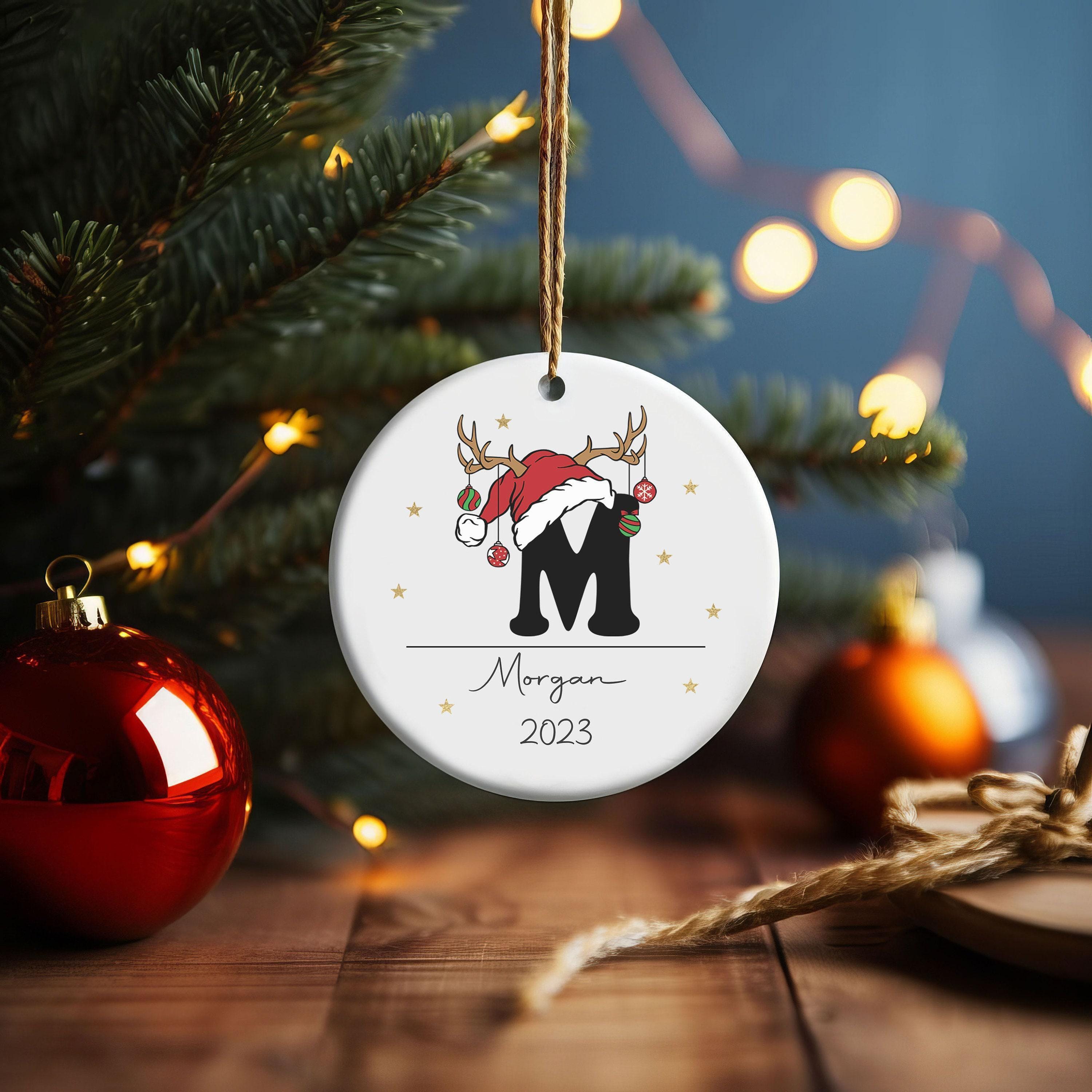 Personalised Monogram Christmas Ornament with Santa Hat and Name Personalised Monogram Christmas Ornament with Santa Hat and Name