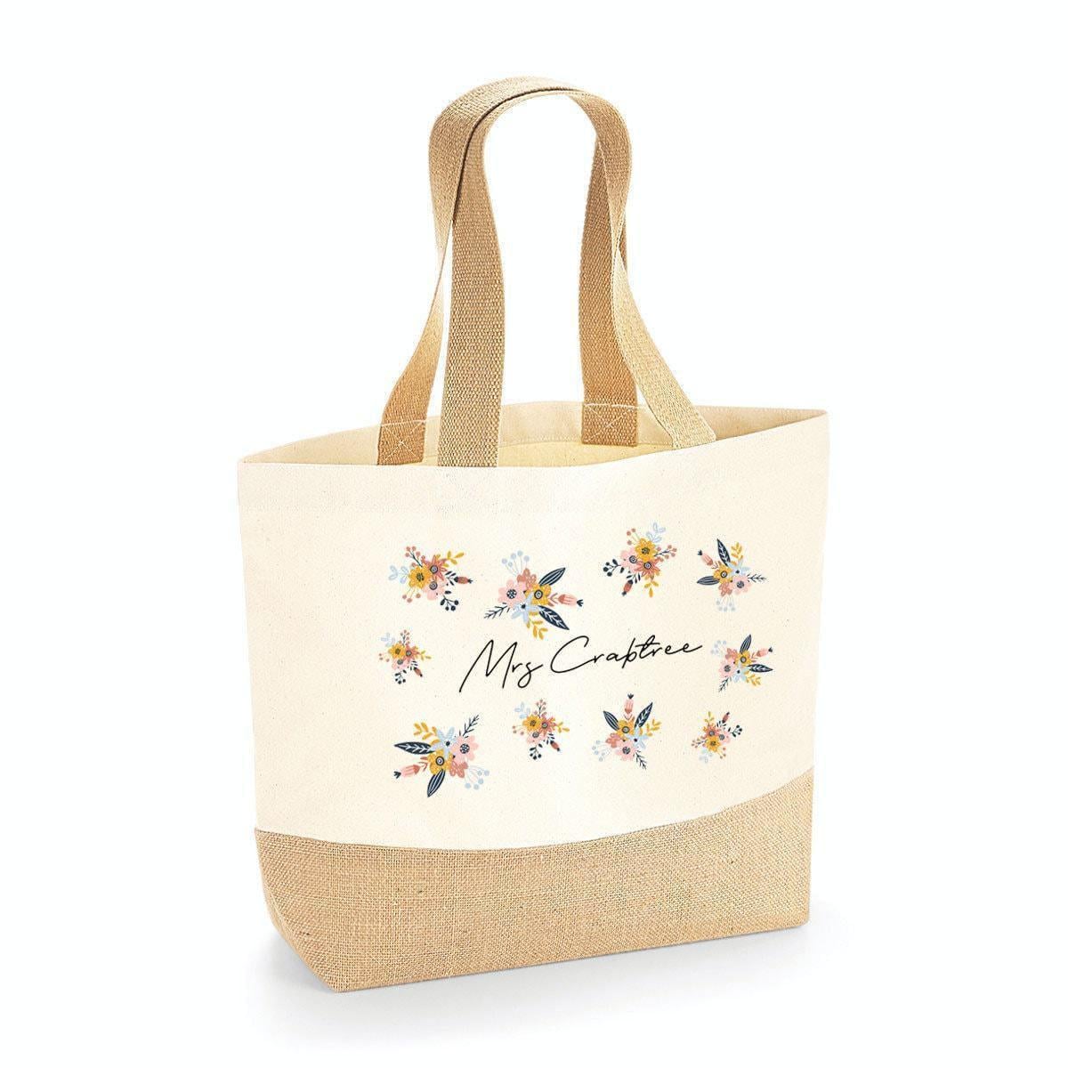 Personalised Teacher Tote Bag with Name and Floral Print Personalised Teacher Tote Bag with Name and Floral Print