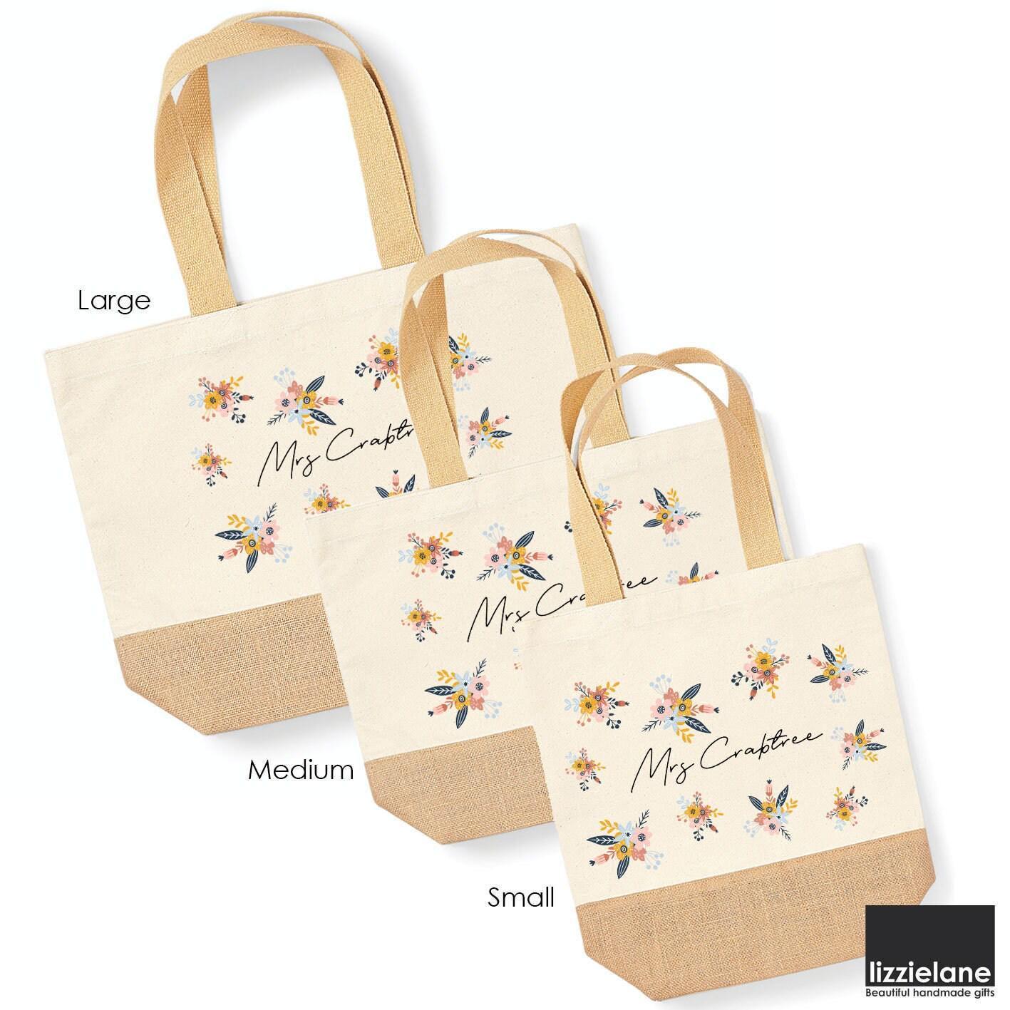 Personalised Teacher Tote Bag with Name and Floral Print Personalised Teacher Tote Bag with Name and Floral Print