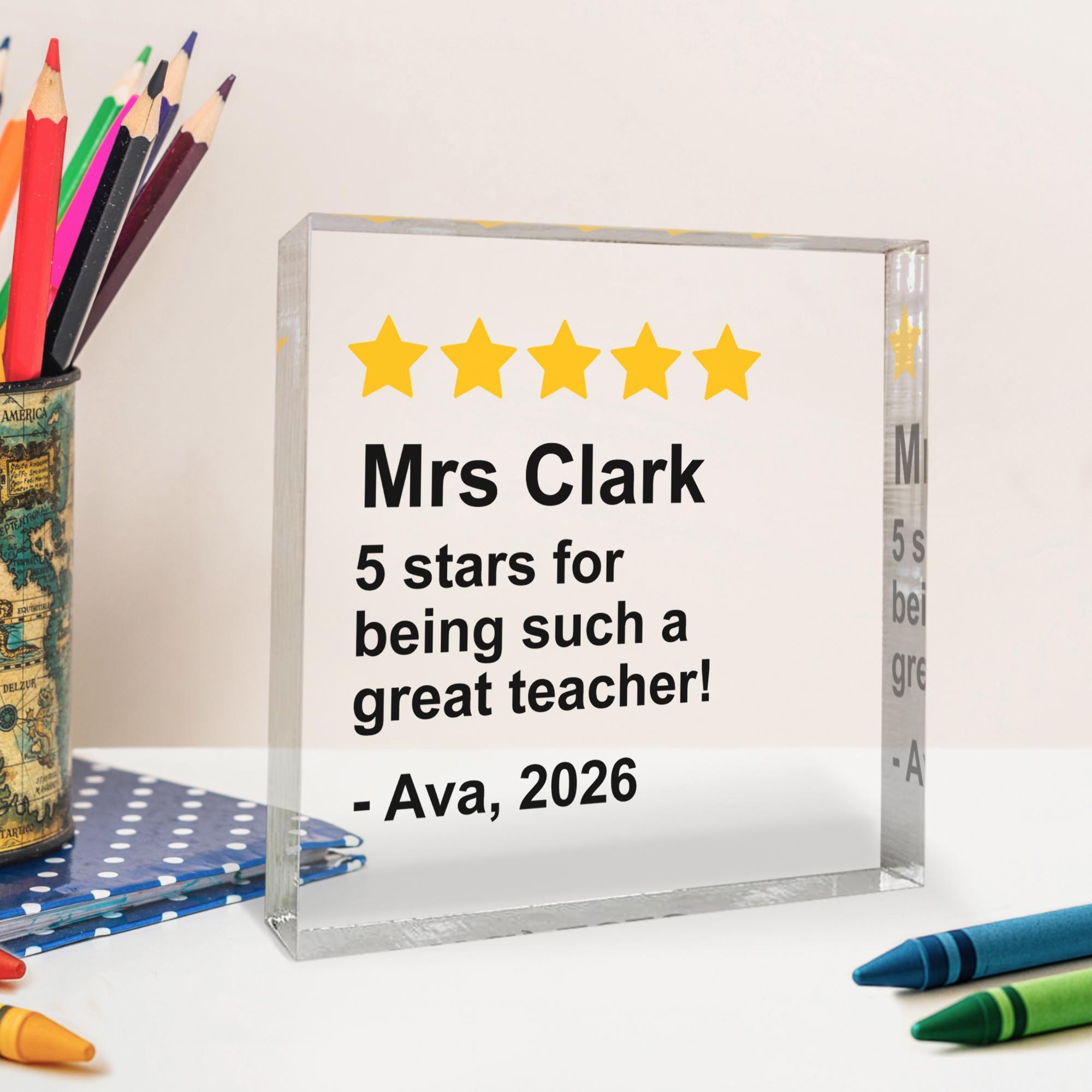 Personalised Teacher 5 Star Review Acrylic Block Personalised Teacher 5 Star Review Acrylic Block