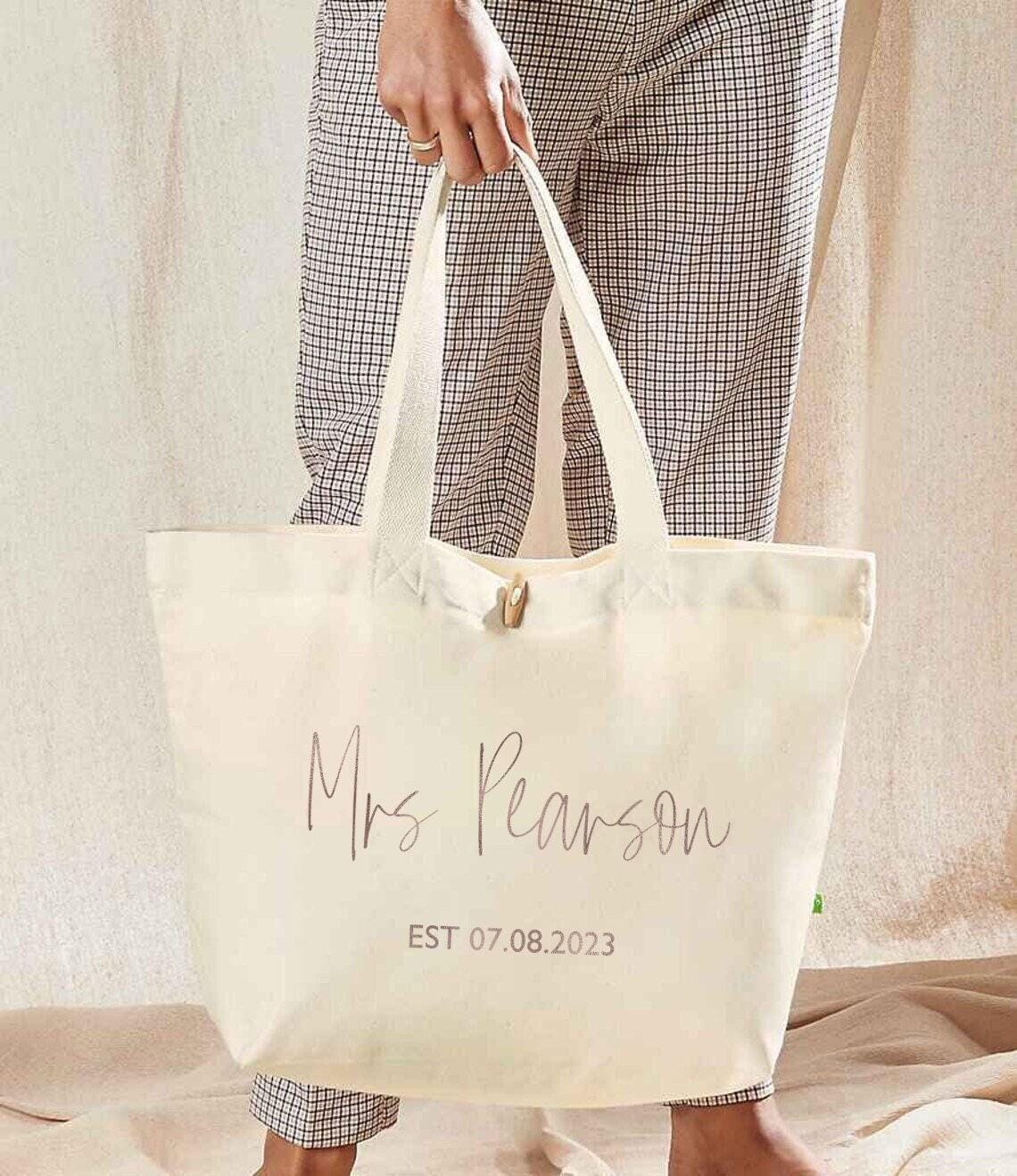 Personalised Bride Tote Bag with Name and Date Personalised Bride Tote Bag with Name and Date