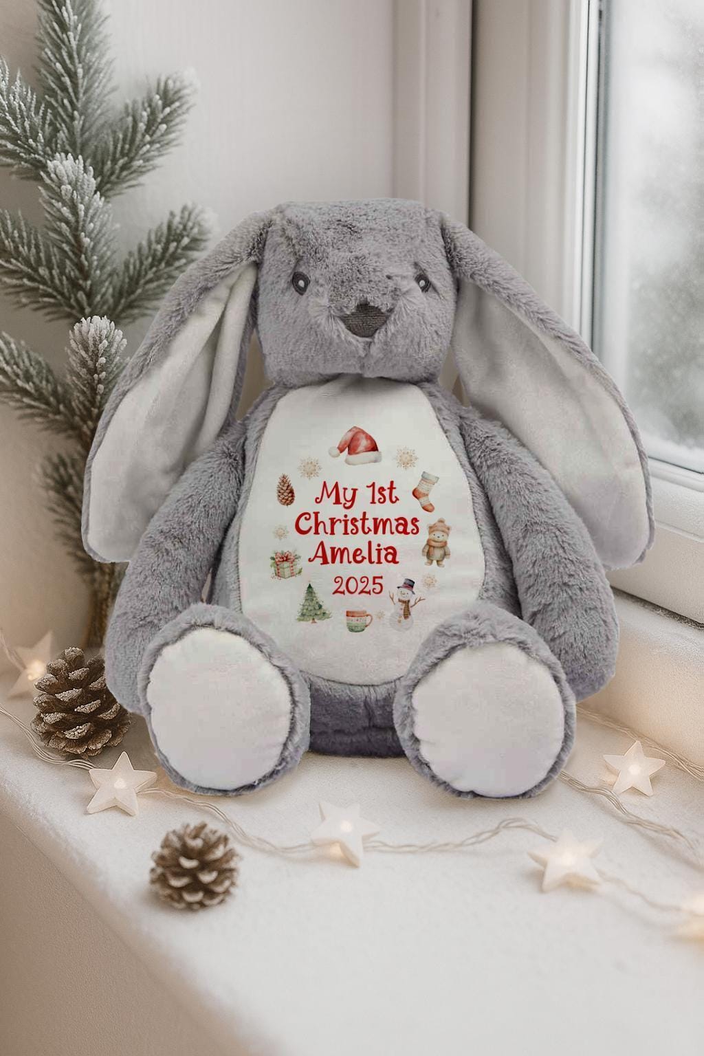 Personalised First Christmas Grey Bunny Soft Toy Personalised First Christmas Grey Bunny Soft Toy