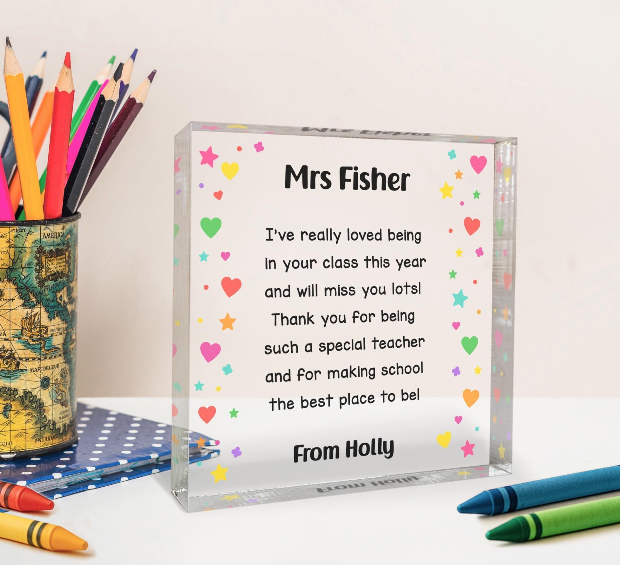 Personalised Teacher Acrylic Block with Name and Message Personalised Teacher Acrylic Block with Name and Message