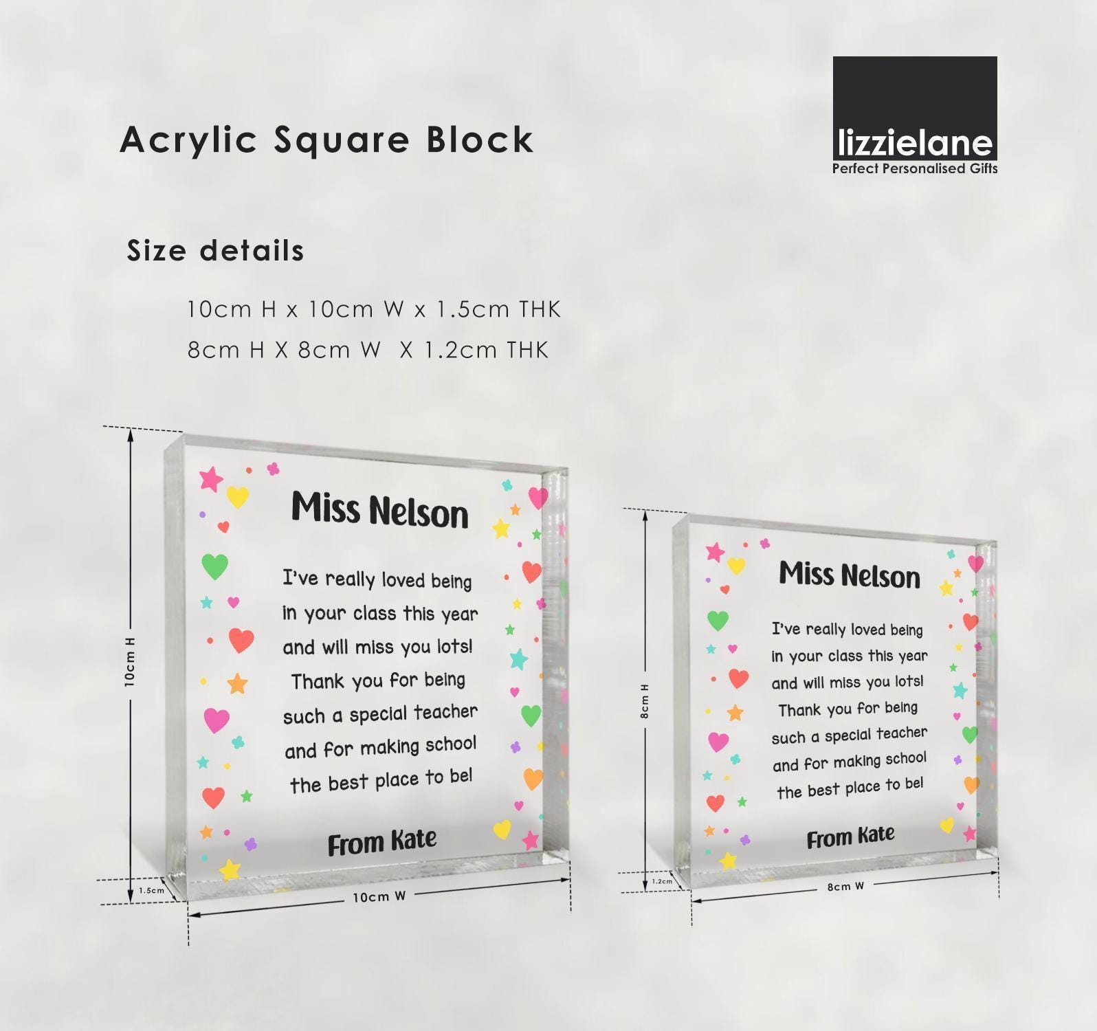 Personalised Teacher Acrylic Block with Name and Message Personalised Teacher Acrylic Block with Name and Message