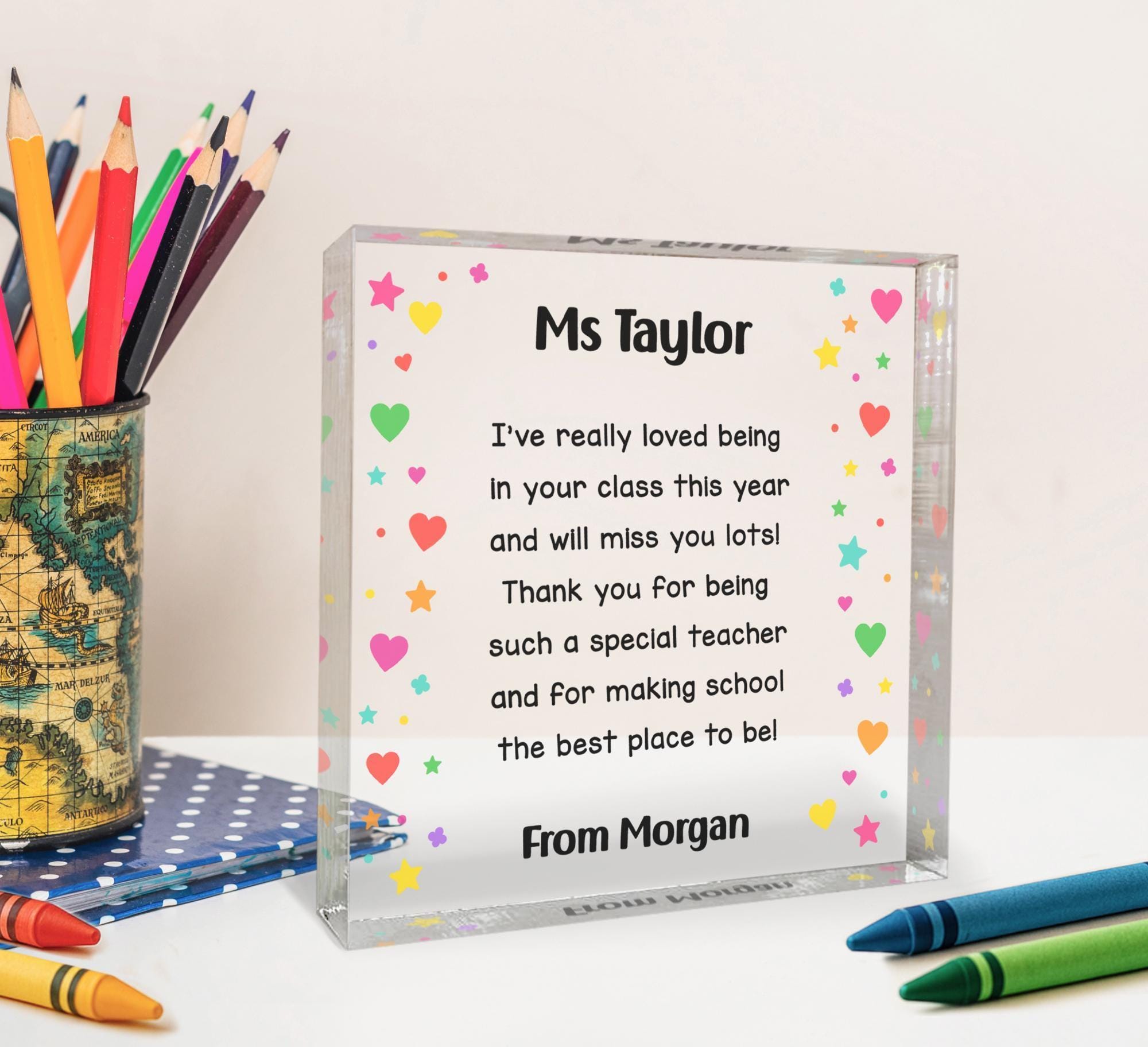 Personalised Teacher Acrylic Block with Name and Message Personalised Teacher Acrylic Block with Name and Message