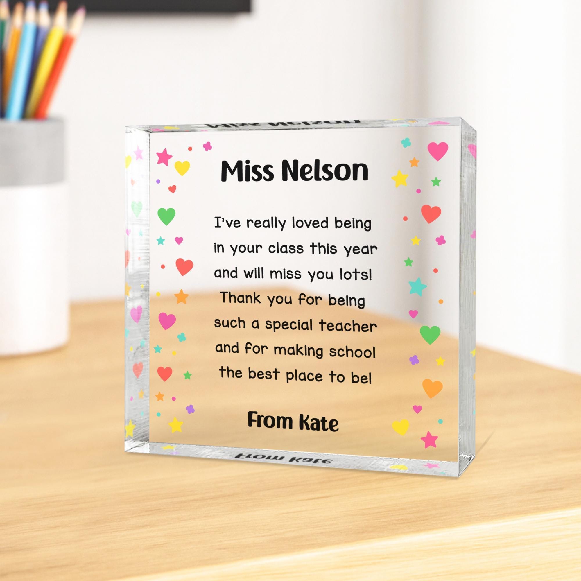 Personalised Teacher Acrylic Block with Name and Message Personalised Teacher Acrylic Block with Name and Message